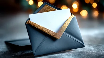 Elegant Dark Blue Envelope With Gold Glitter Lining