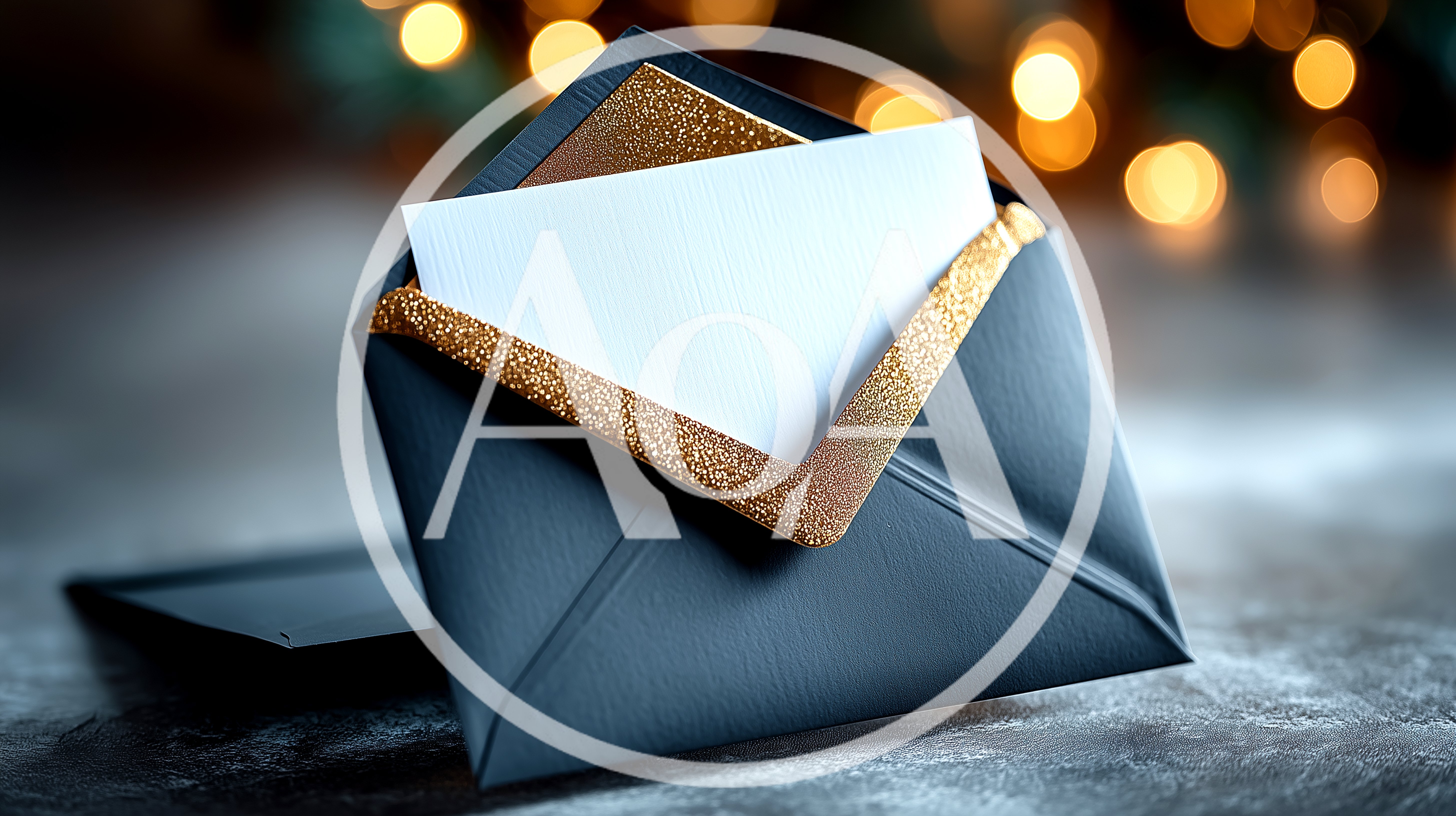 Elegant Dark Blue Envelope With Gold Glitter Lining