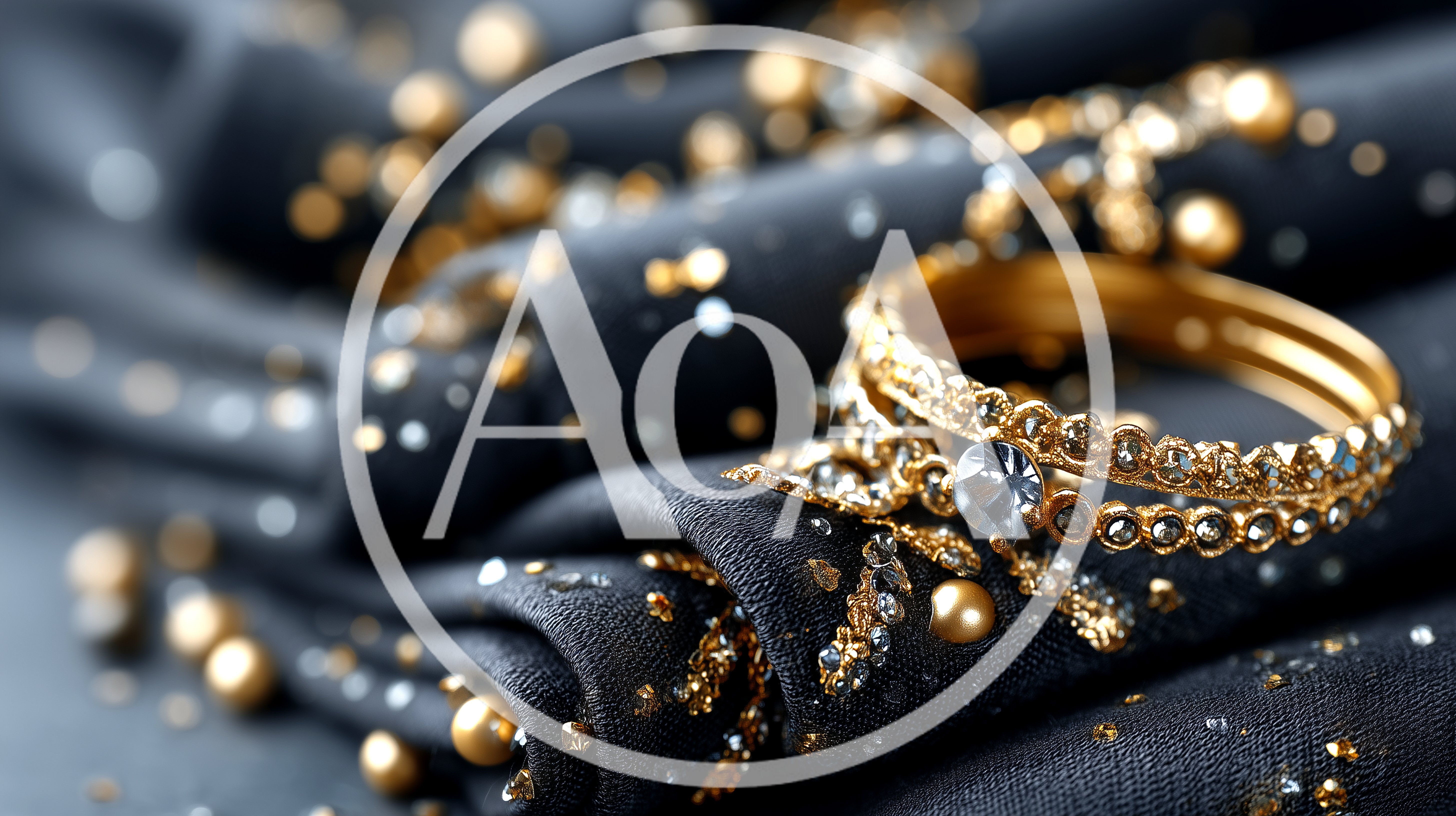 Gold Ring With Gemstone On Embellished Black Fabric