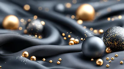 Gold and Black Christmas Ornaments on Silk Fabric