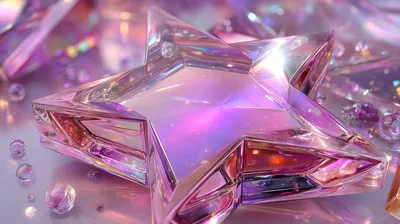 Iridescent Crystal Star Ornament on Reflective Surface