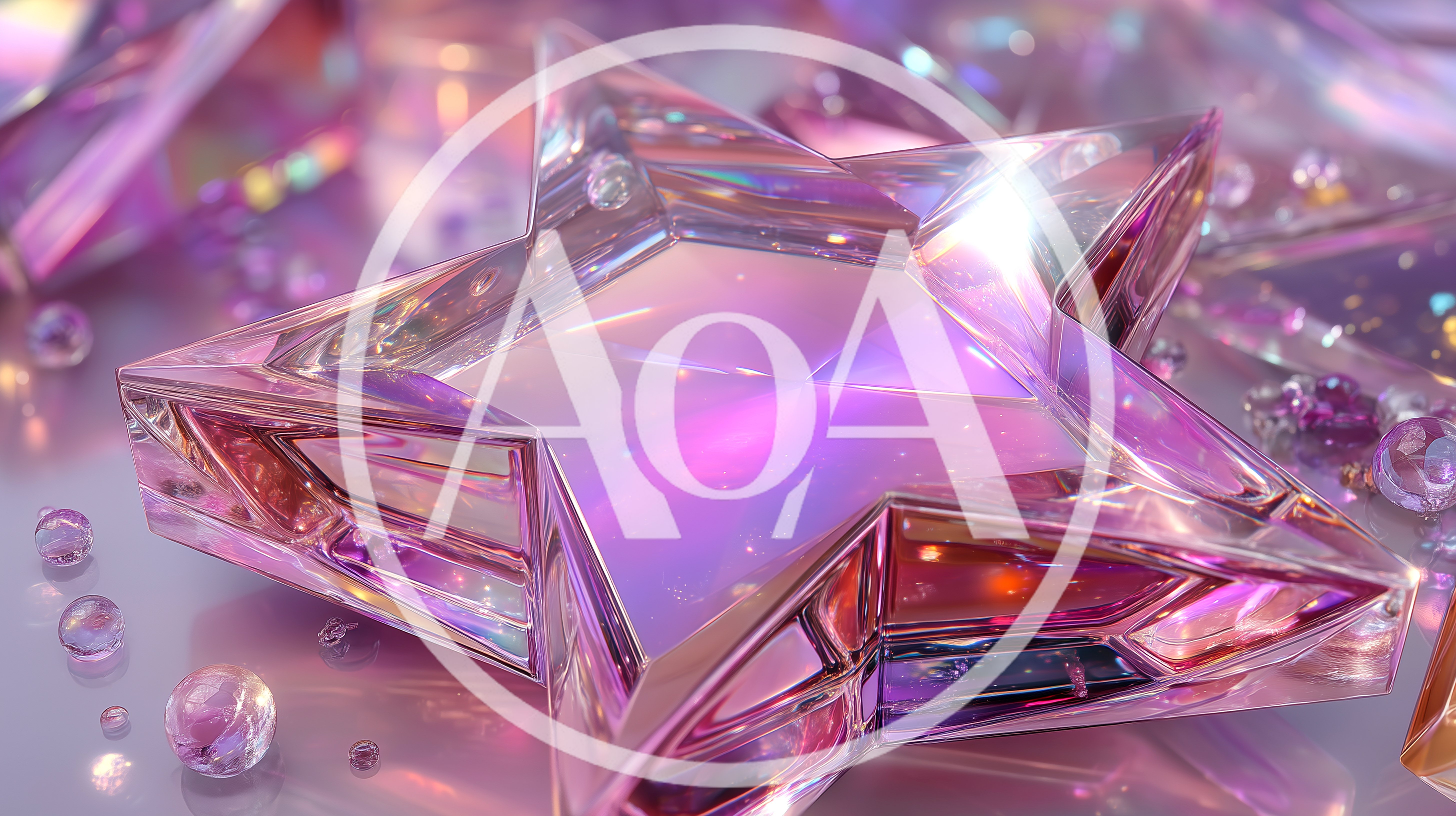 Iridescent Crystal Star Ornament on Reflective Surface