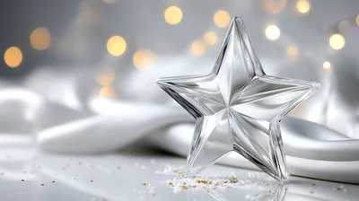 Crystal Star Ornament on White Satin Fabric