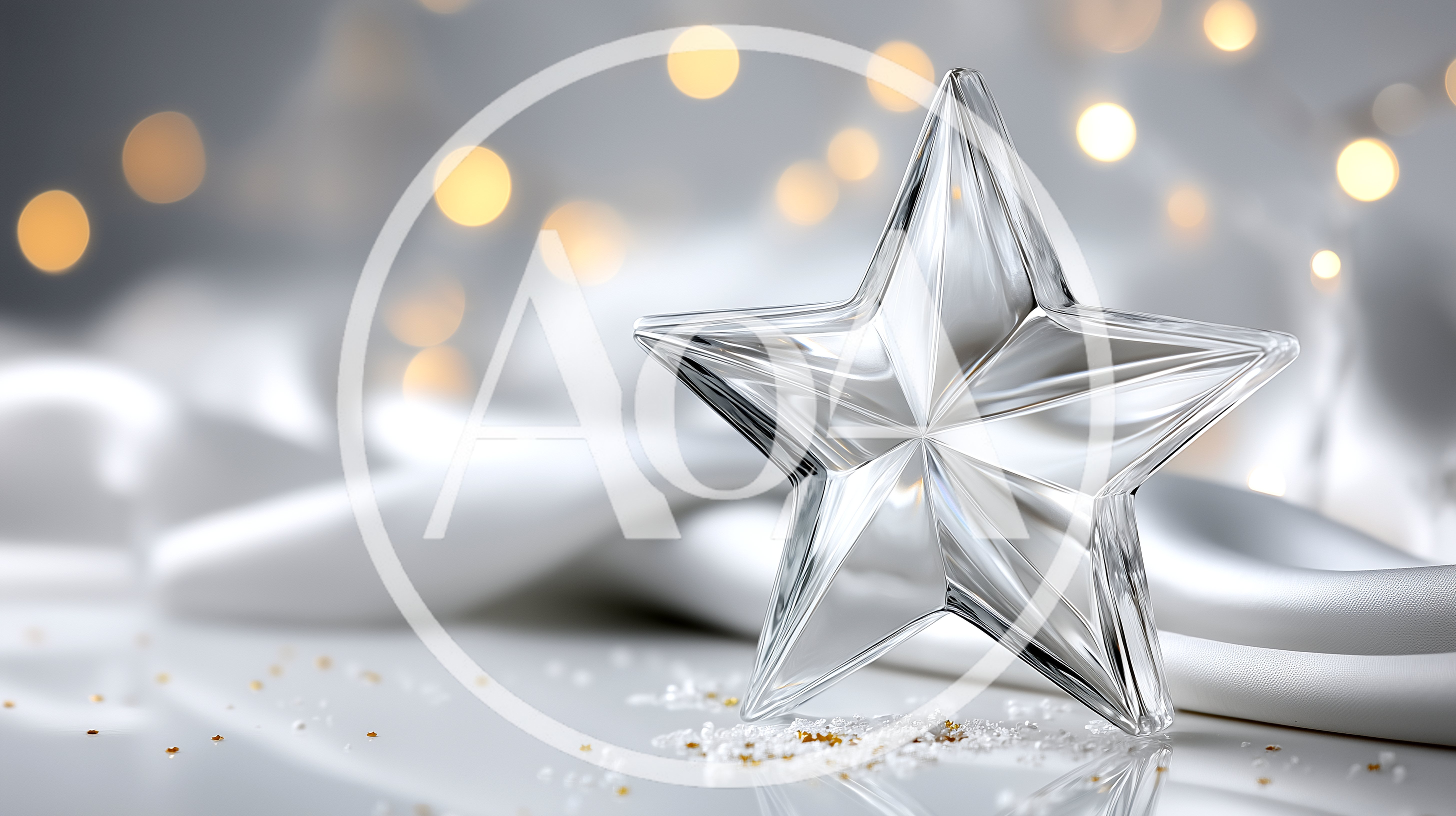 Crystal Star Ornament on White Satin Fabric