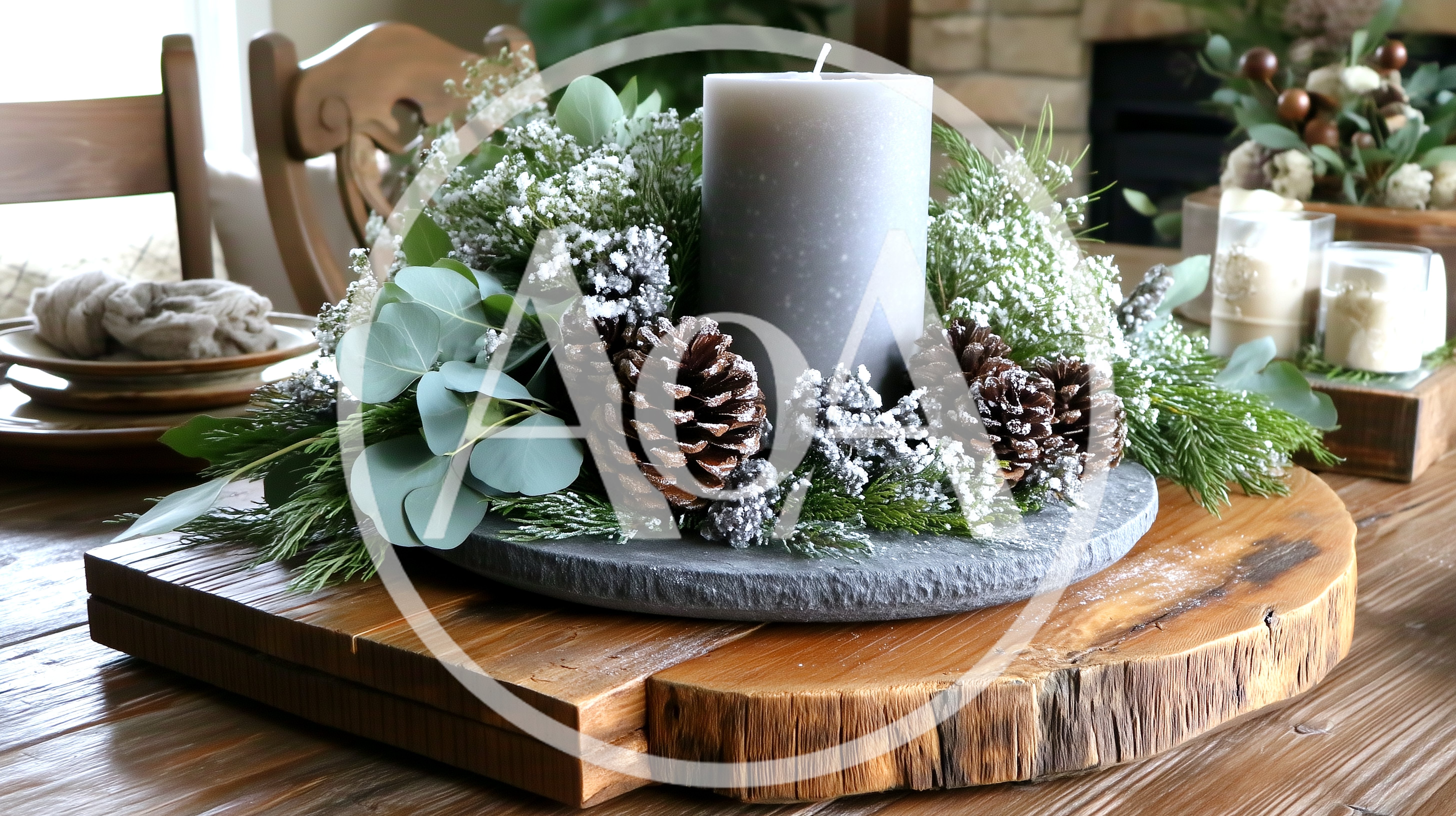 Rustic Christmas Centerpiece With Candle And Pinecones