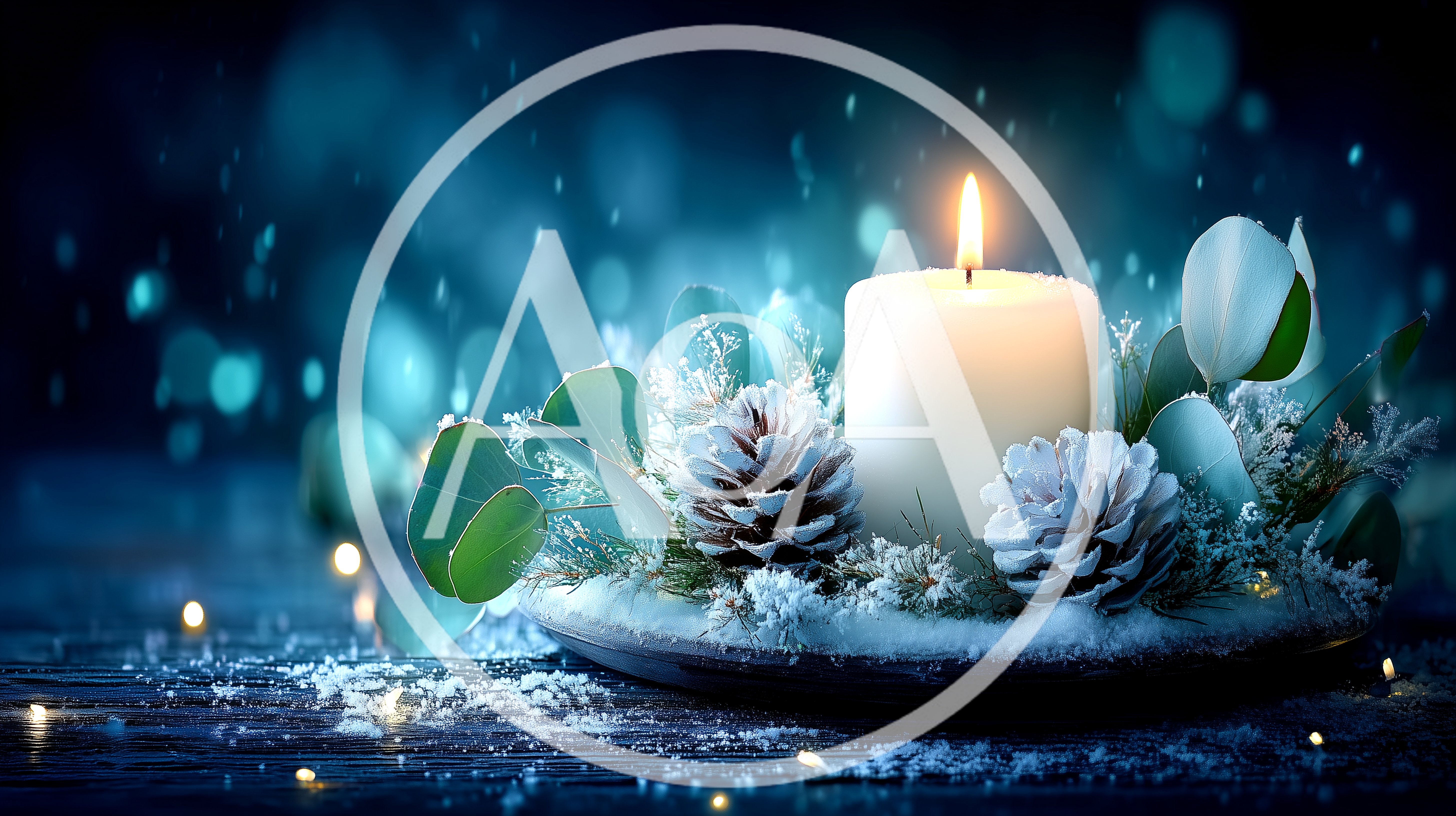 Lit Christmas Candle With Pinecones And Eucalyptus