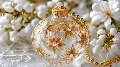 Elegant Glass Christmas Ornament With Gold Floral Decorations