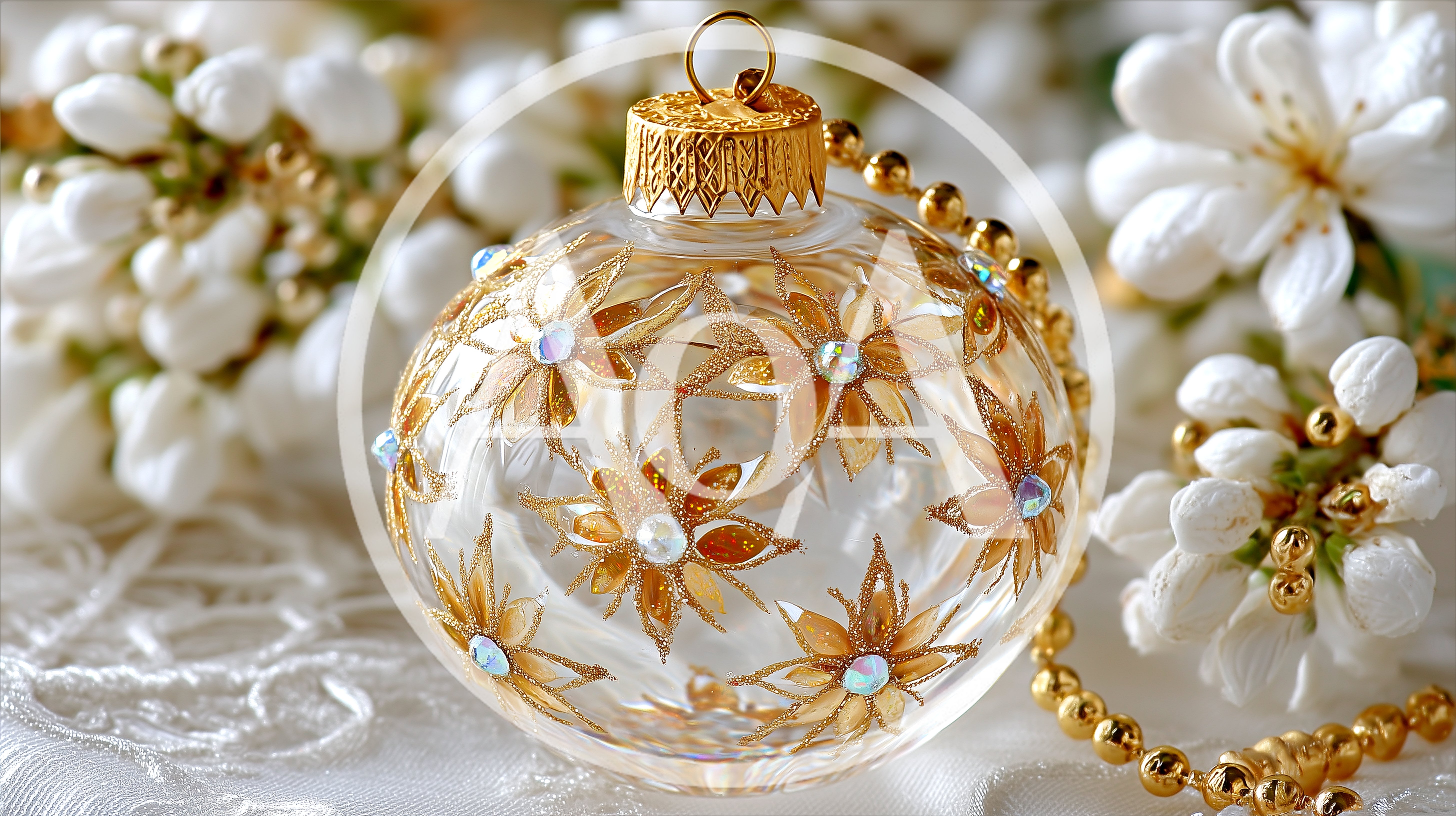 Elegant Glass Christmas Ornament With Gold Floral Decorations
