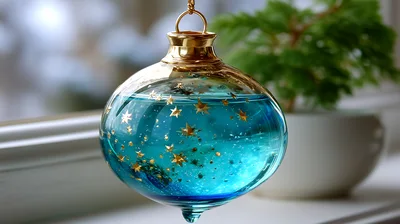 Blue Glass Christmas Ornament With Gold Stars