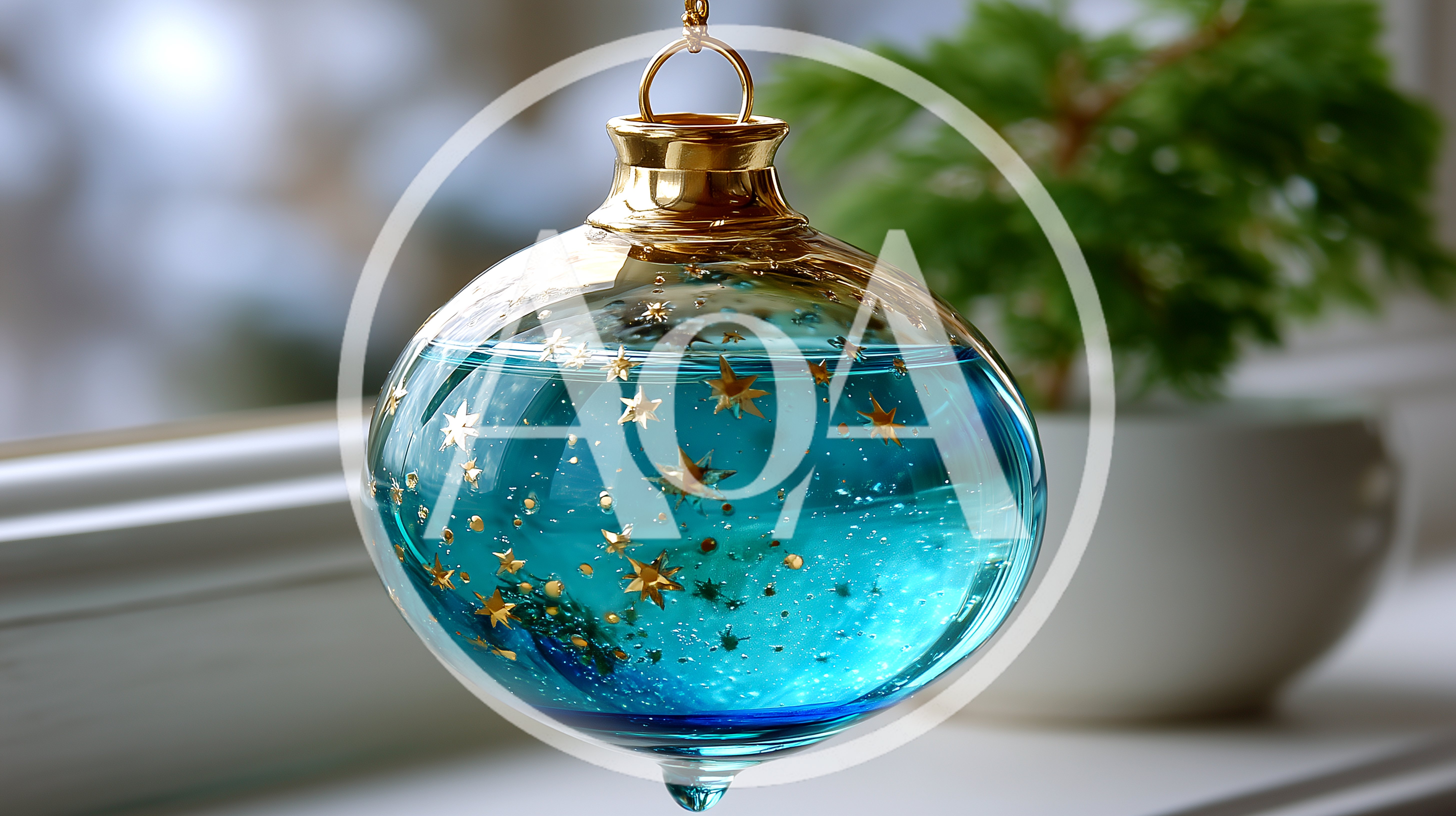 Blue Glass Christmas Ornament With Gold Stars