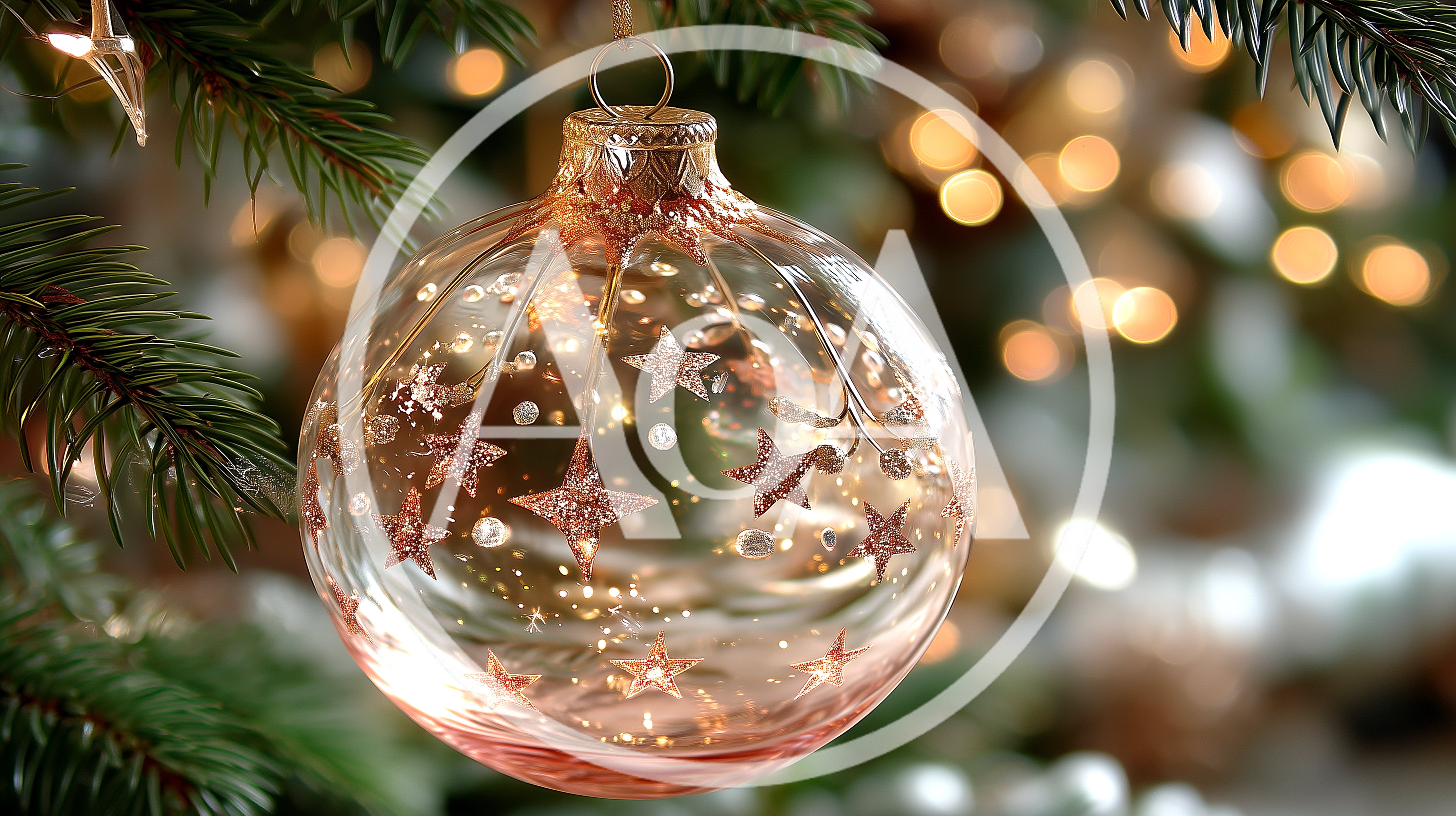 Clear Glass Christmas Ornament With Rose Gold Stars