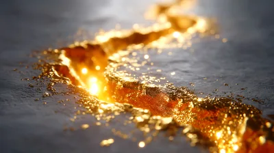 Molten Gold Flowing Through A Dark Stone Crack