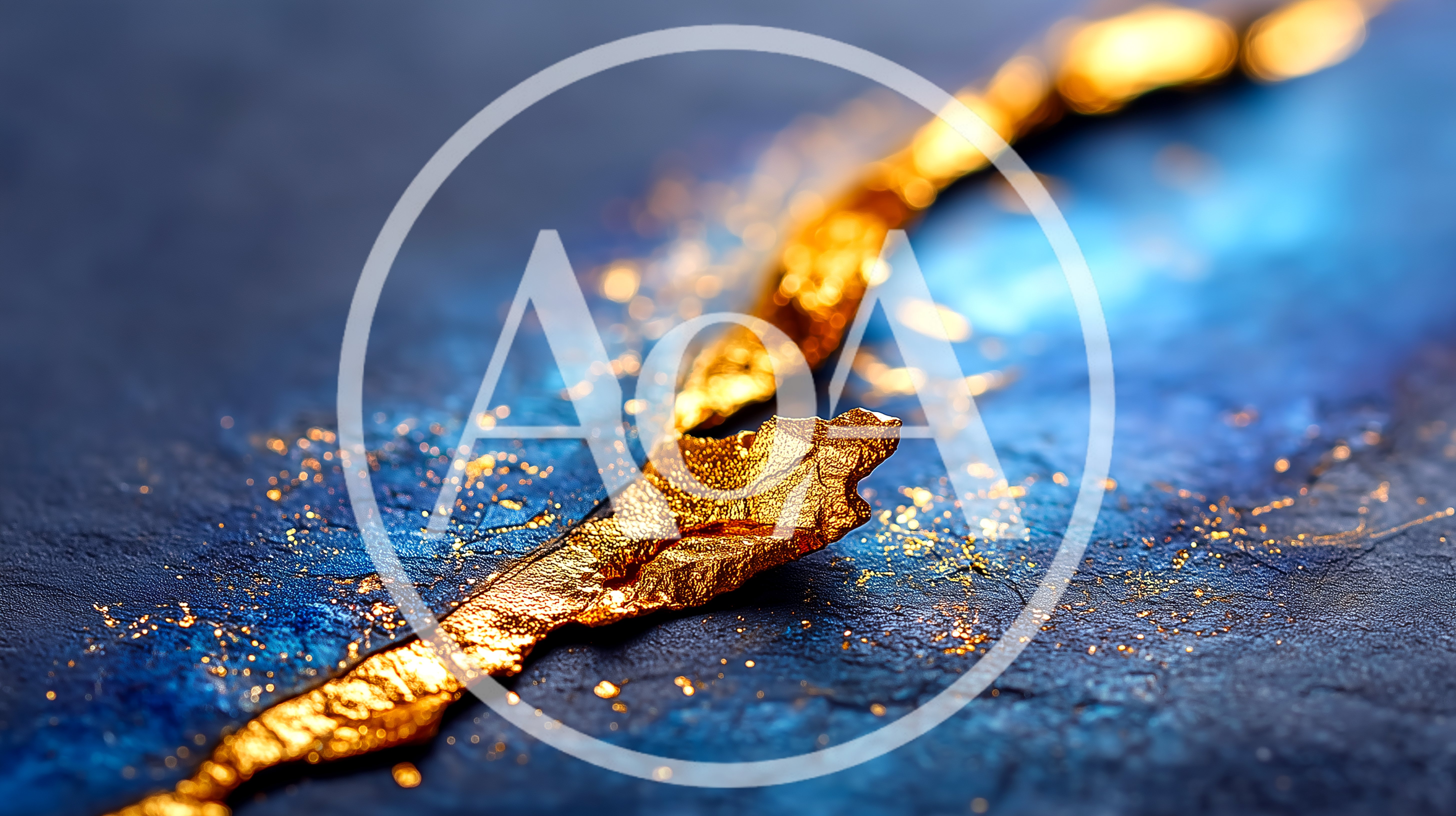 Gold Leaf Veins On Textured Blue Abstract Background