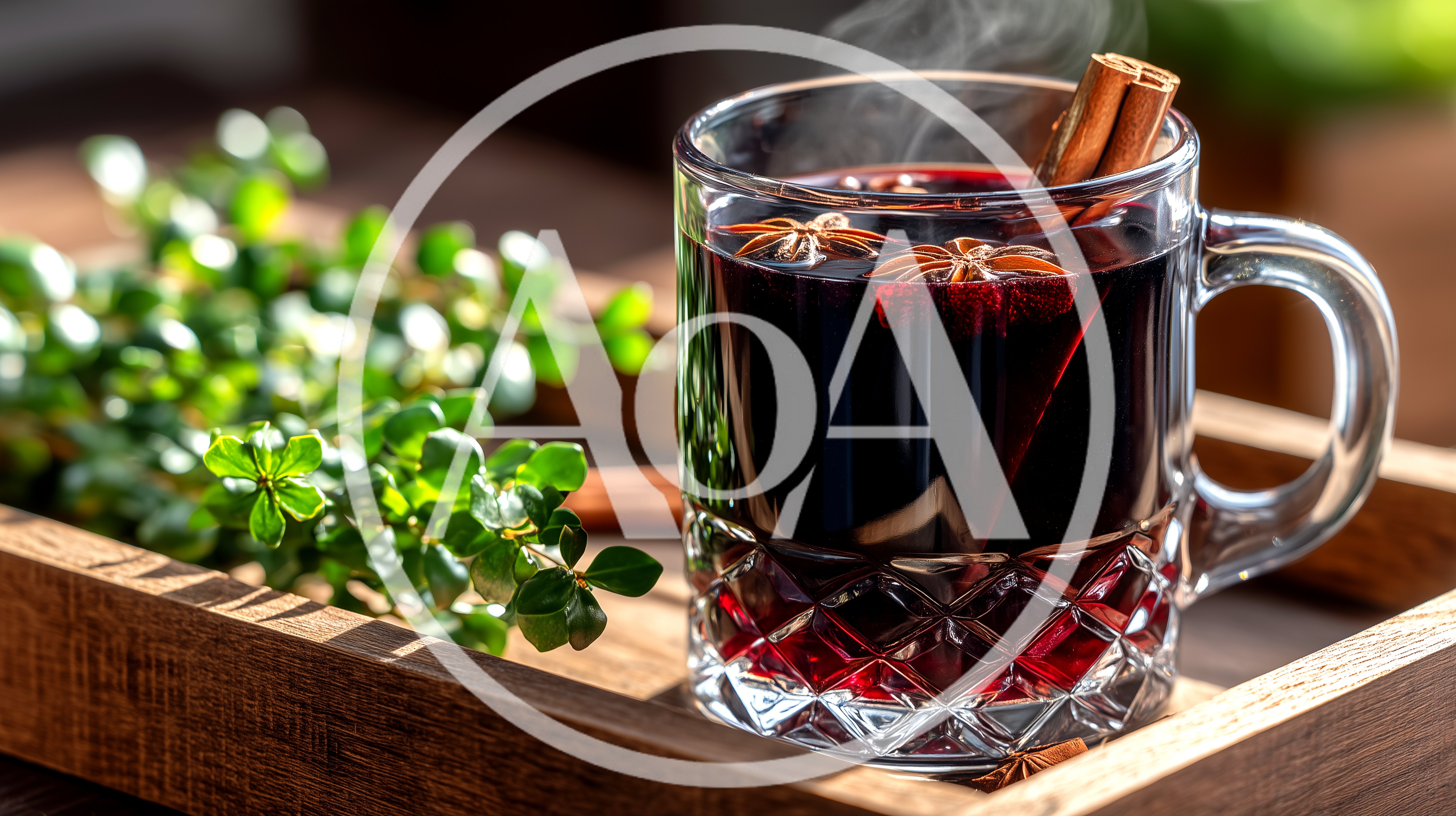 Steaming Glass Mug Of Mulled Wine With Spices
