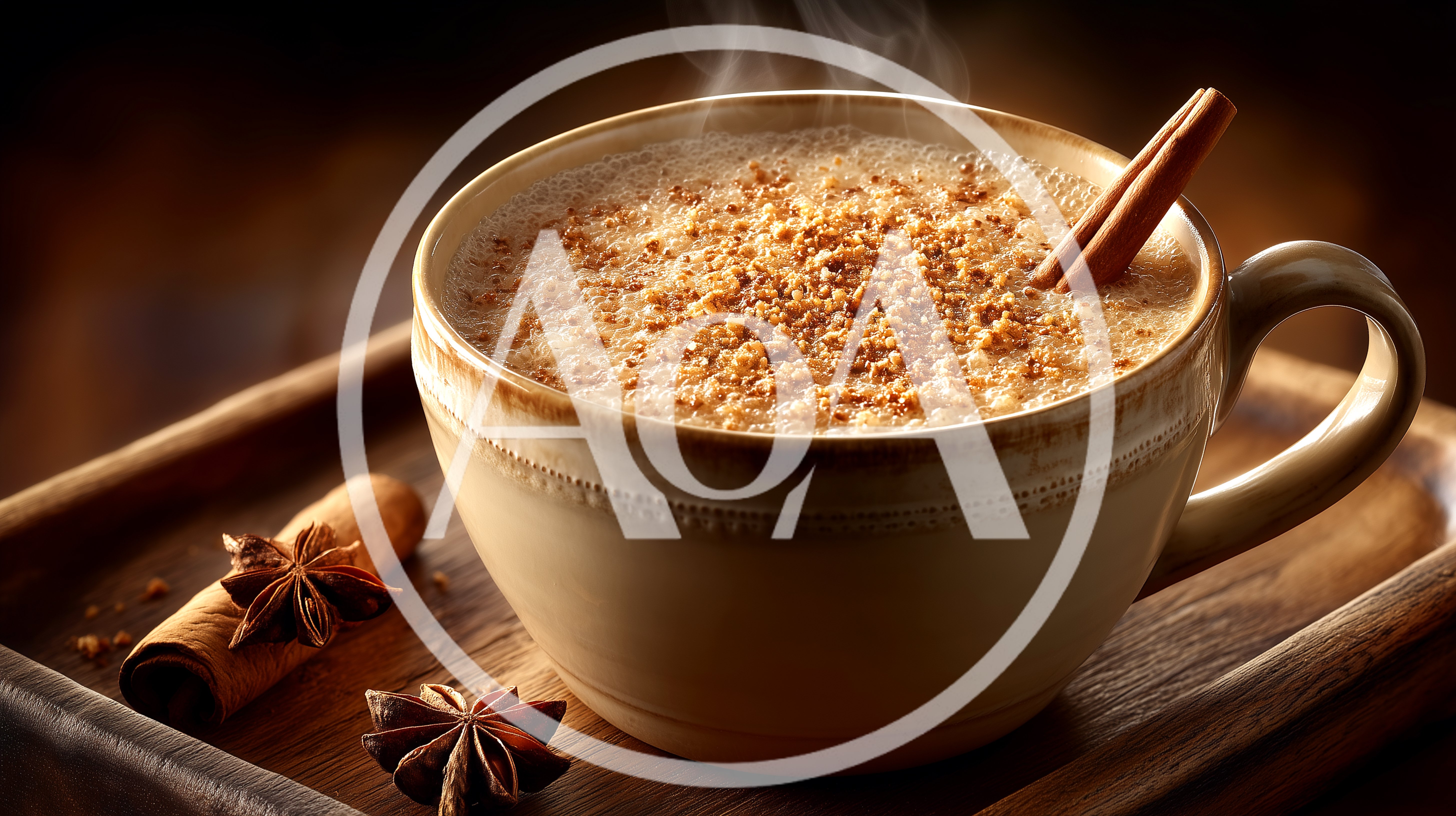Steaming Cup Of Spiced Latte With Cinnamon And Anise
