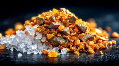 Pile Of Raw Gold Nuggets And Sea Salt Crystals
