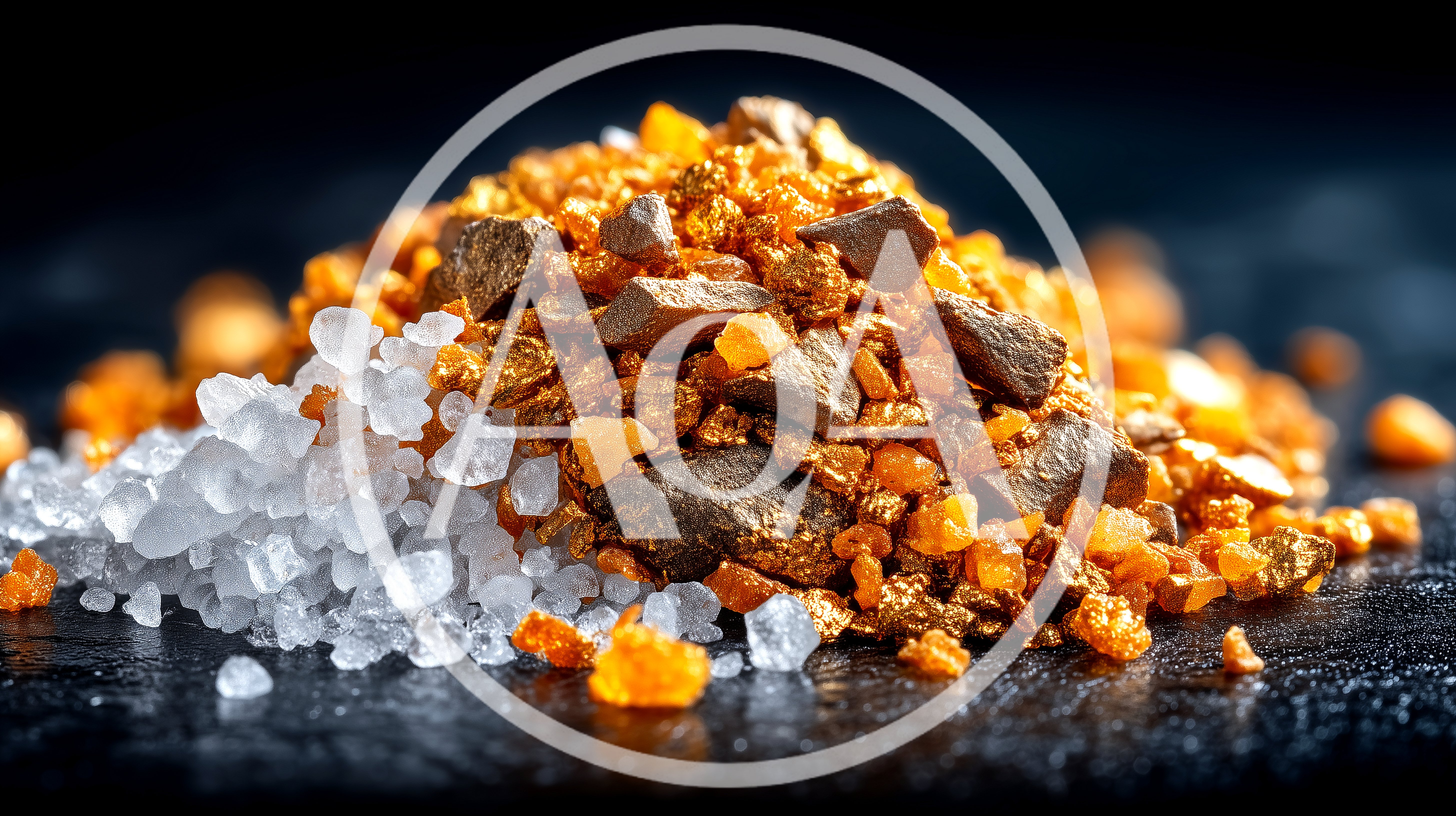 Pile Of Raw Gold Nuggets And Sea Salt Crystals
