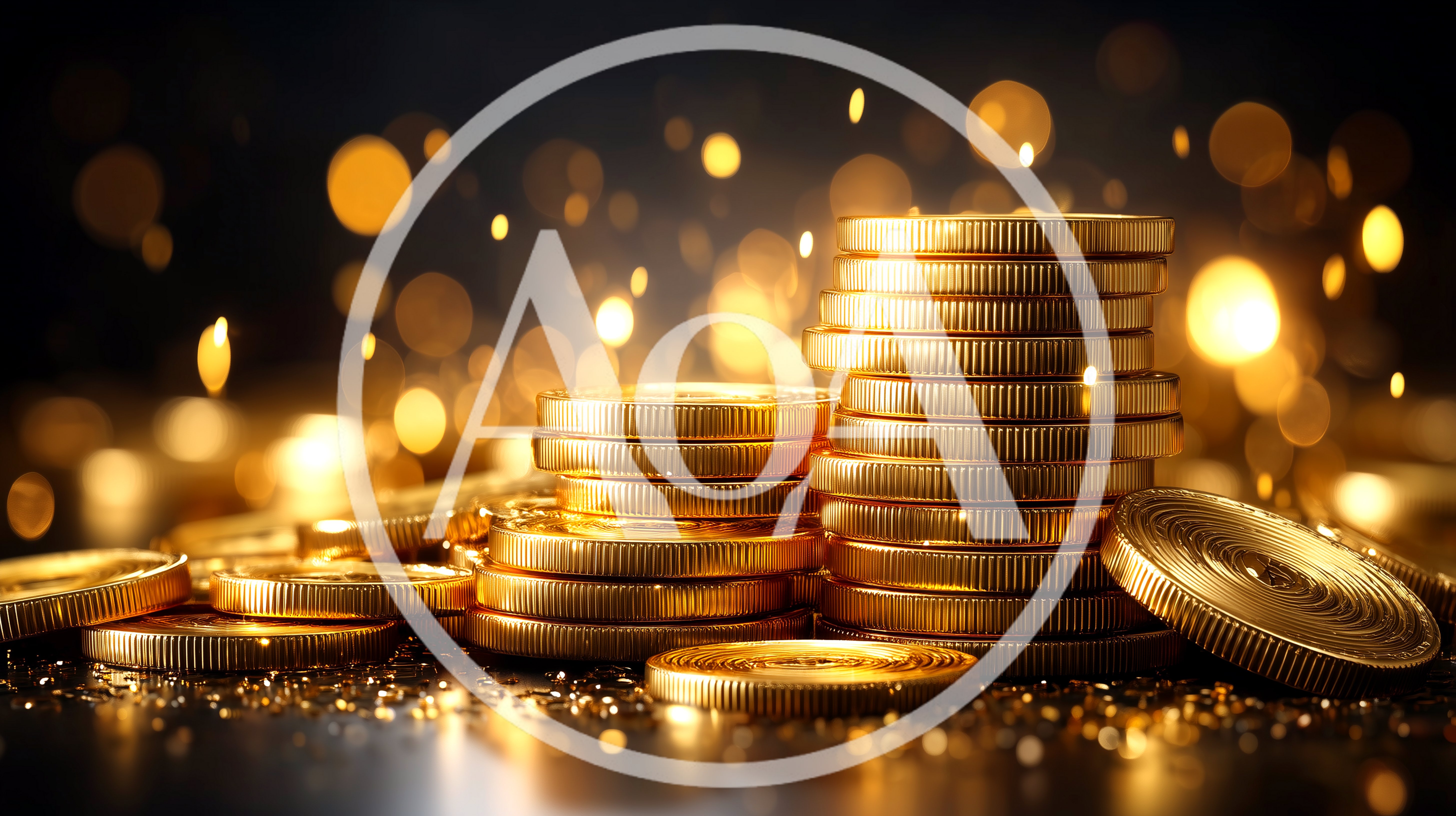Stack Of Shiny Gold Coins With Bokeh Background