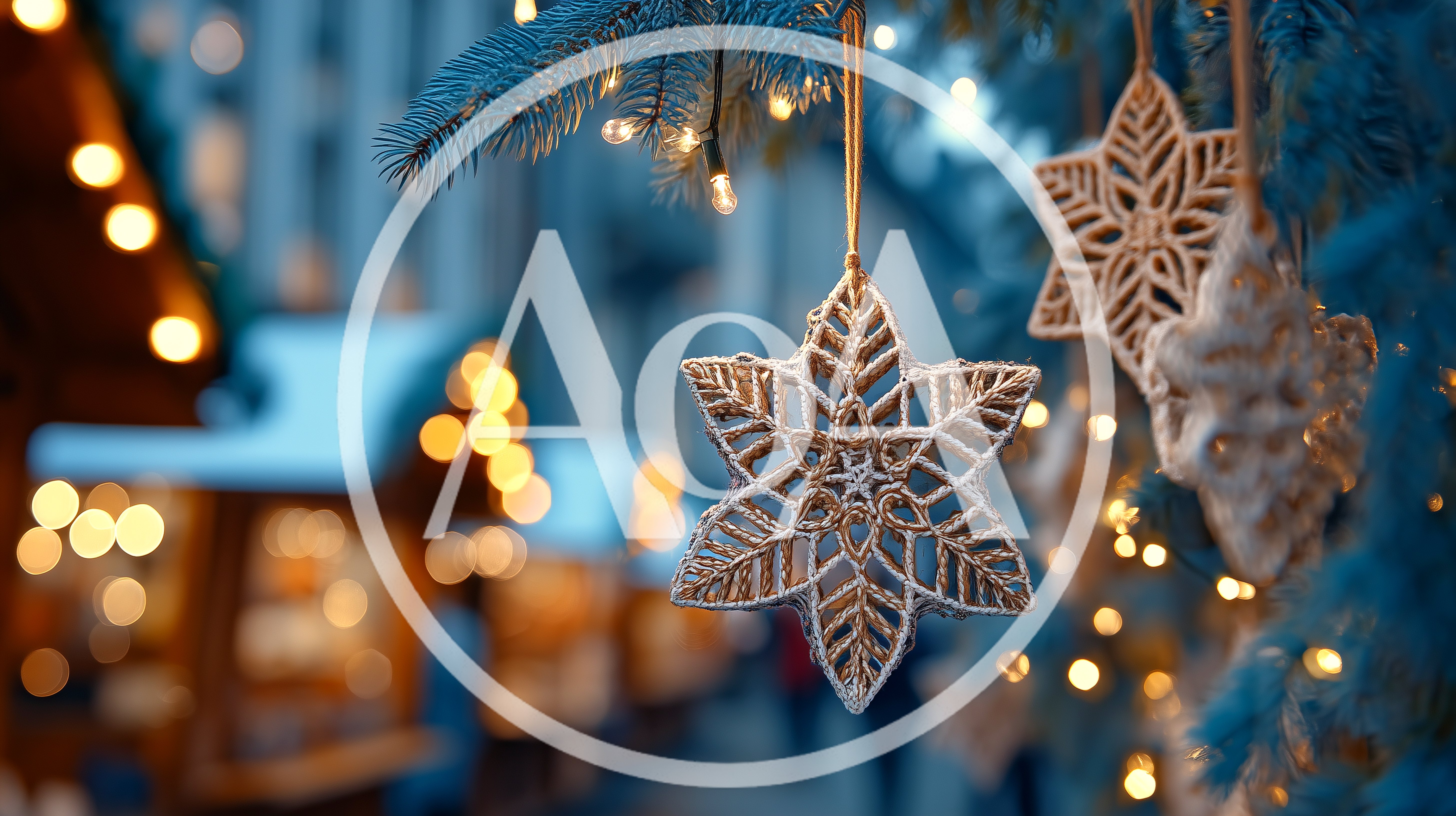 Decorative Snowflake Ornaments Hanging On Christmas Tree