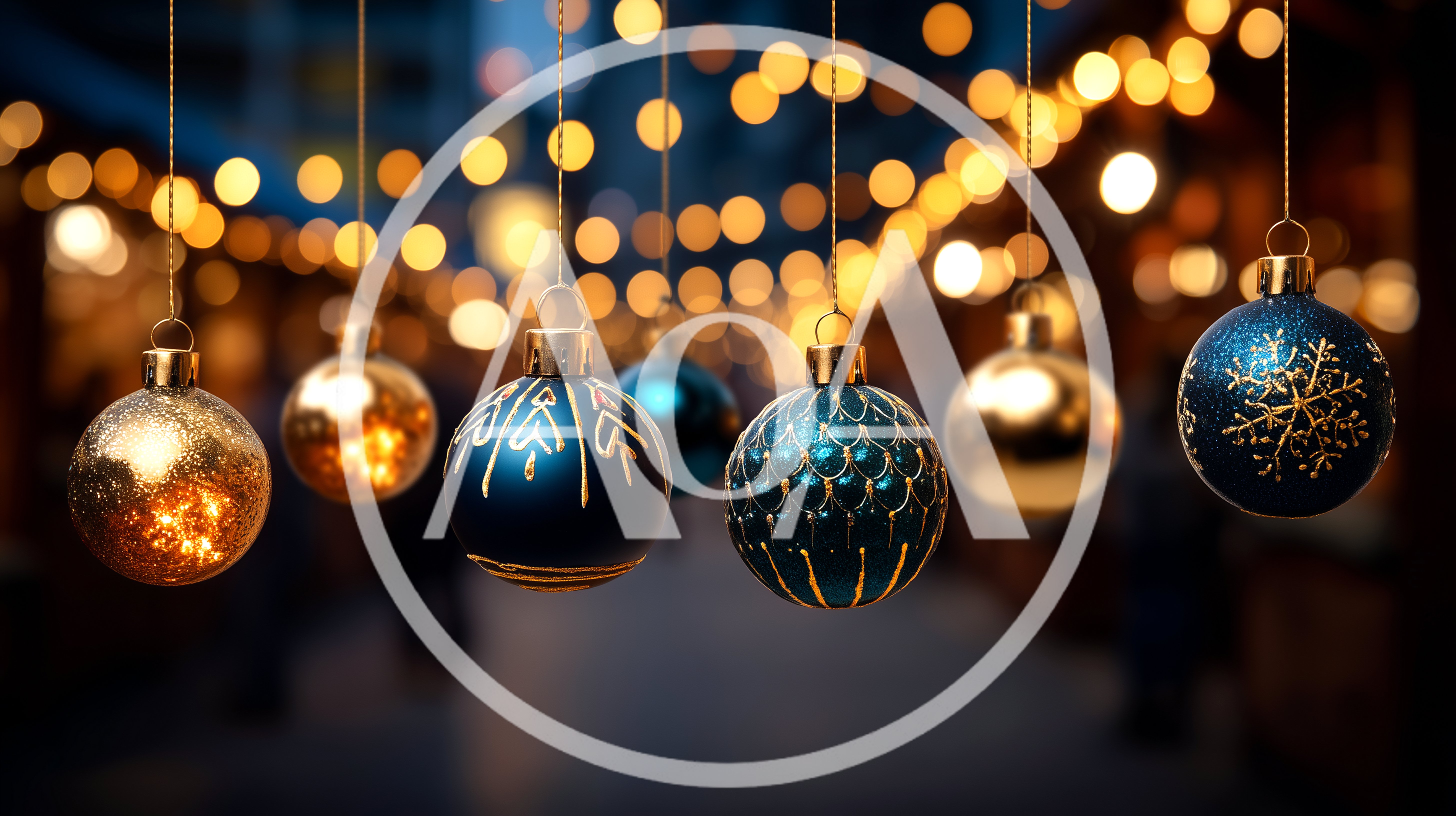 Hanging Christmas Ornaments With Bokeh Lights Background