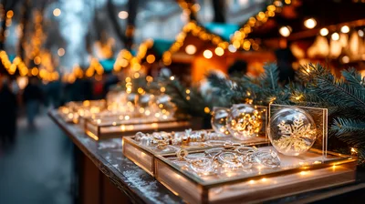 Christmas Market Stall With Decorative Ornaments