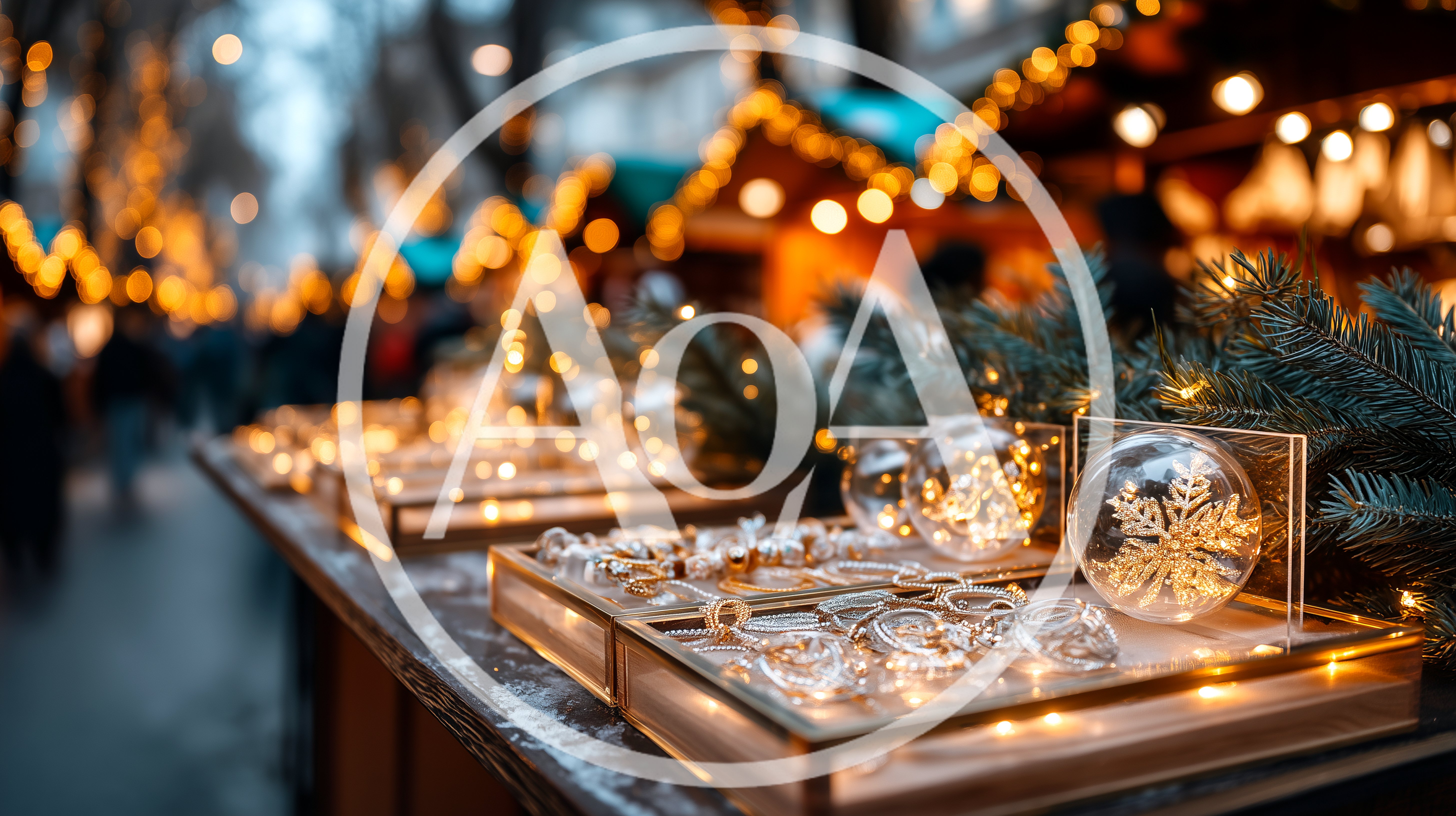 Christmas Market Stall With Decorative Ornaments