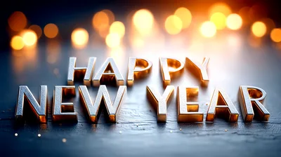 3D Metallic Happy New Year Text On Dark Surface