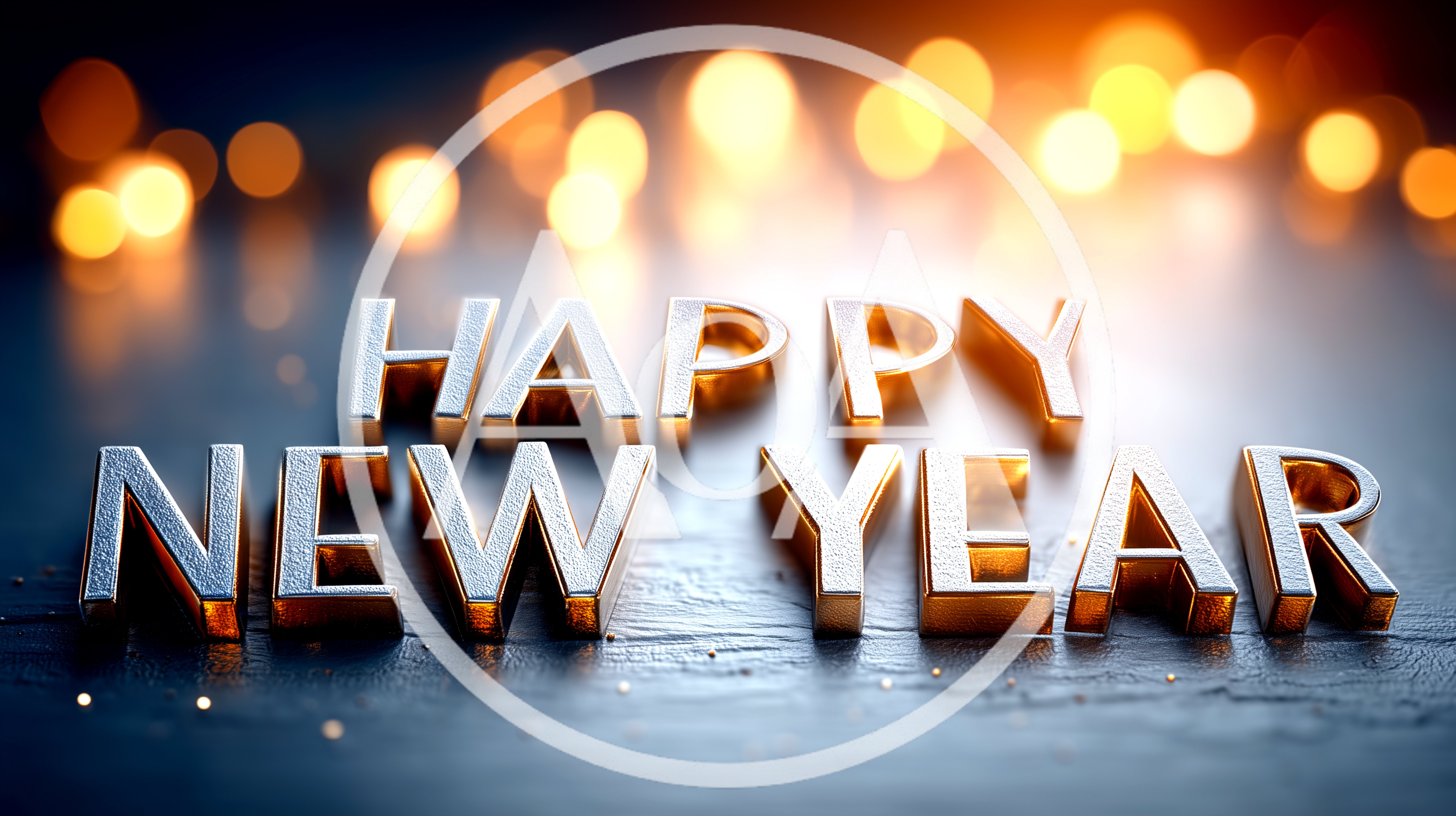 3D Metallic Happy New Year Text On Dark Surface