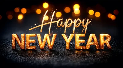Golden Happy New Year Text On Dark Textured Background