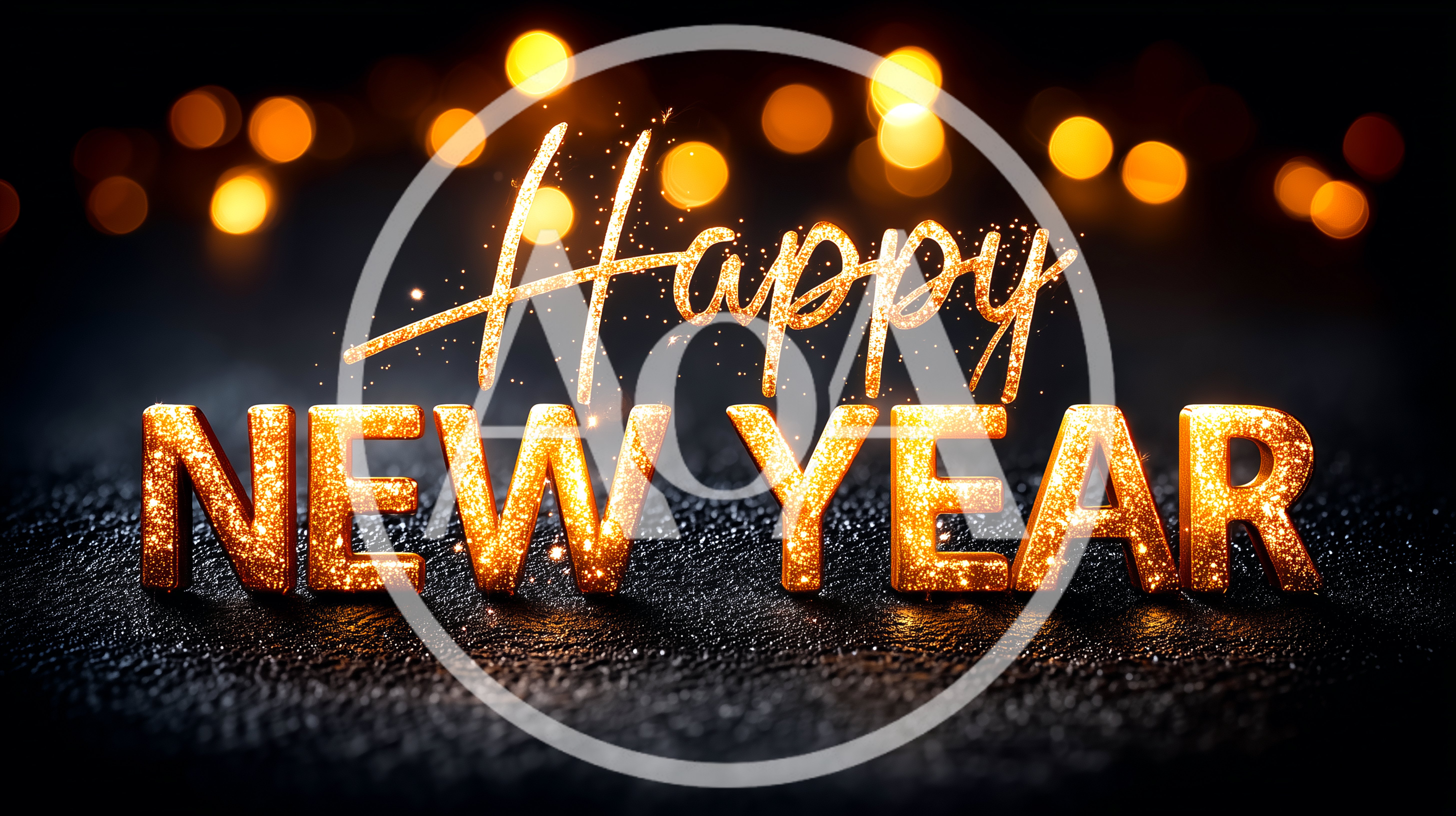 Golden Happy New Year Text On Dark Textured Background