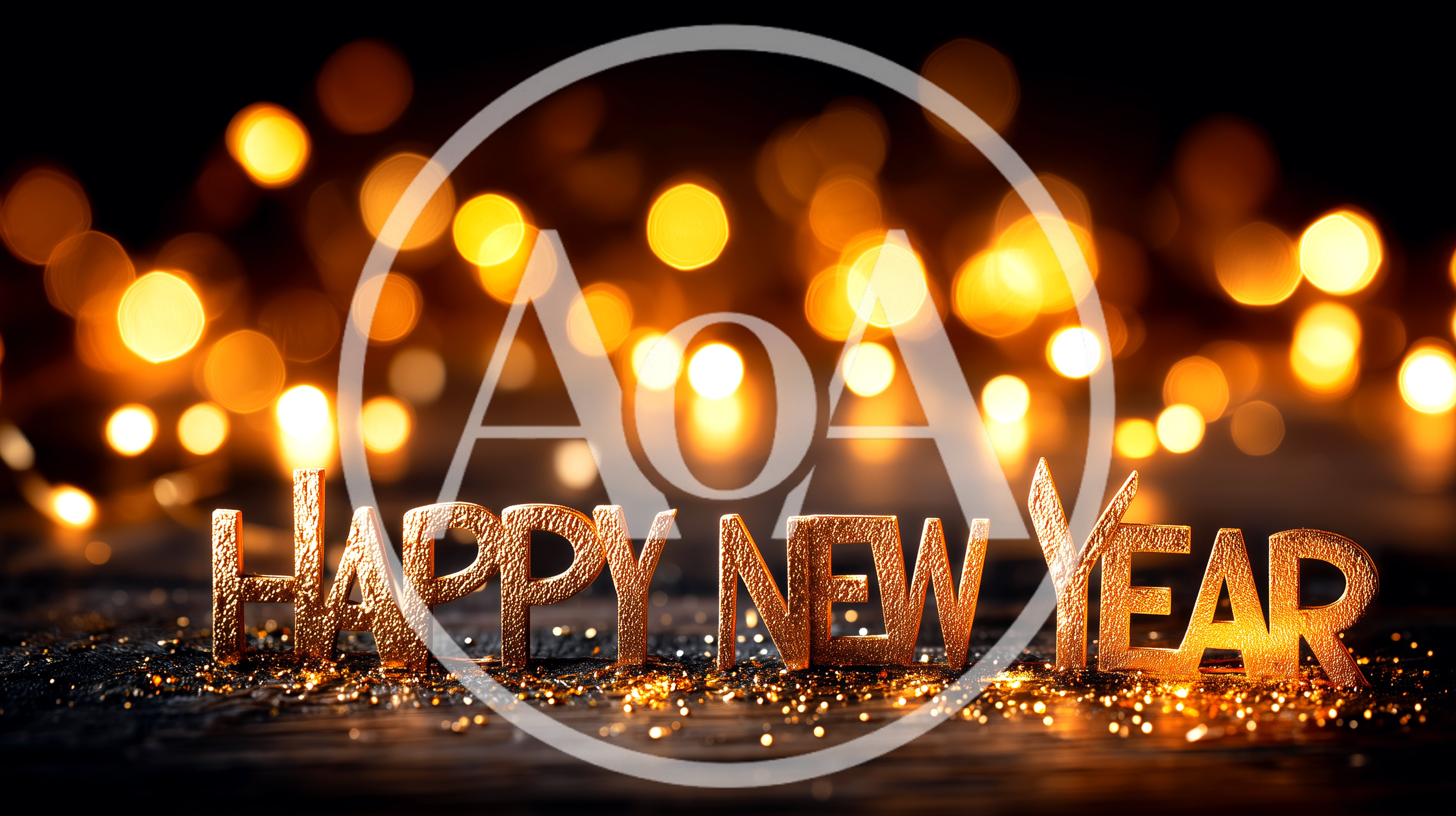 Gold Happy New Year Text With Bokeh Lights