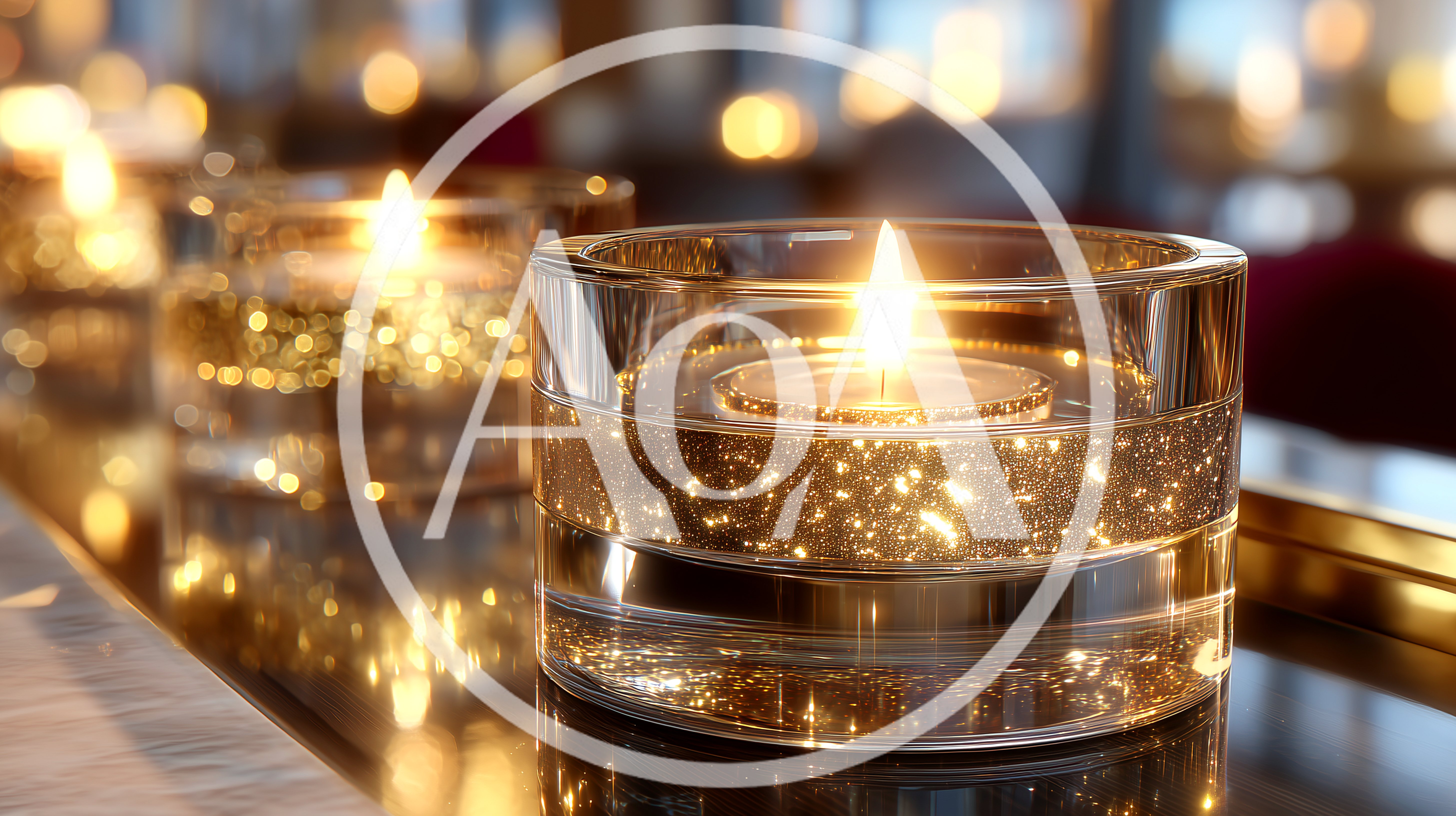 Lit Candles In Decorative Gold Glitter Glass Holders