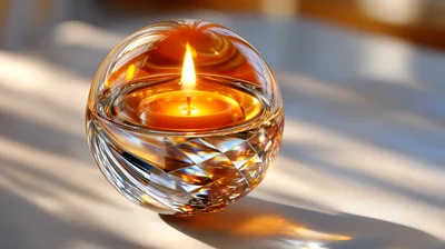 Crystal Sphere Candle Holder With Lit Tealight