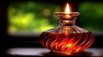 Glowing Amber Glass Oil Lamp With Flickering Flame
