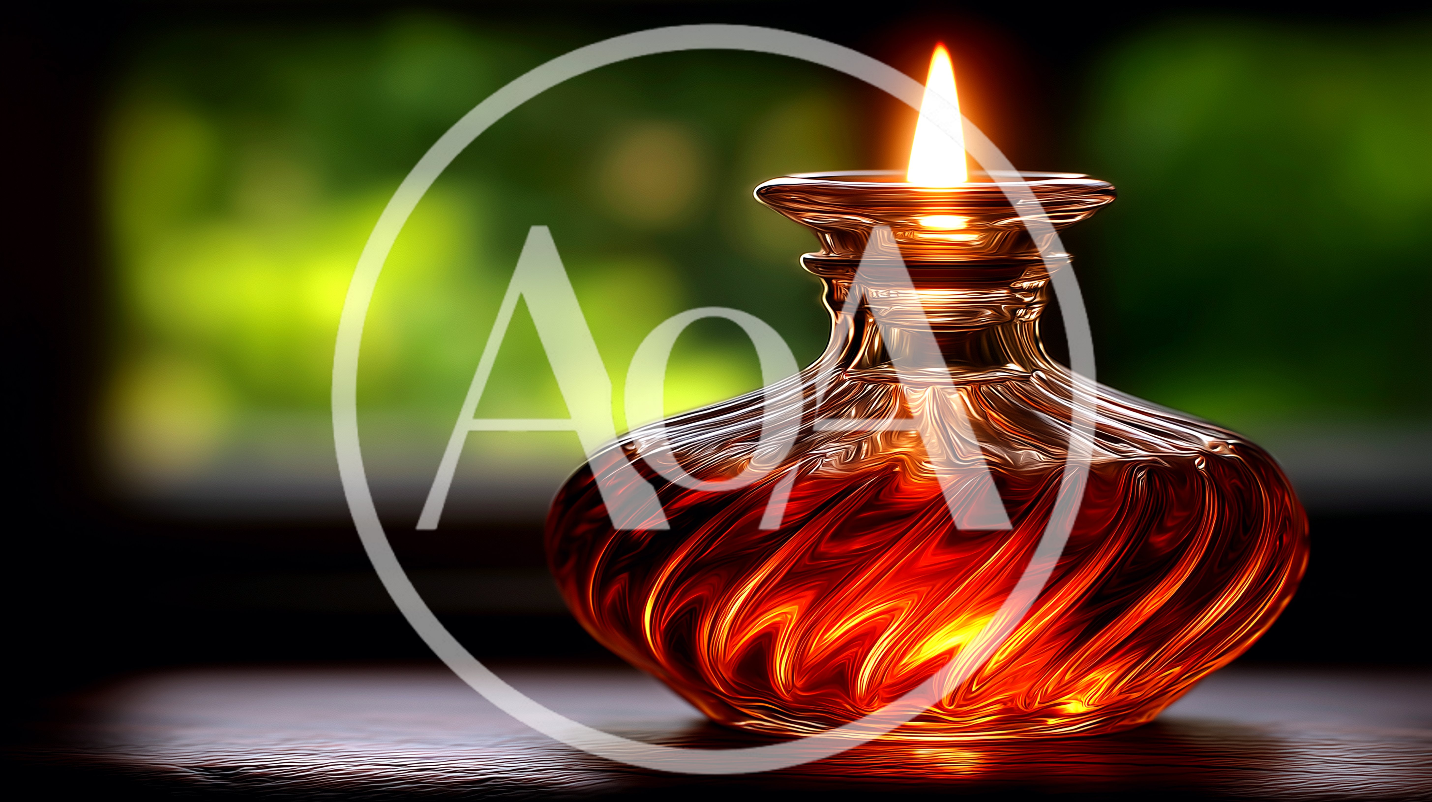Glowing Amber Glass Oil Lamp With Flickering Flame