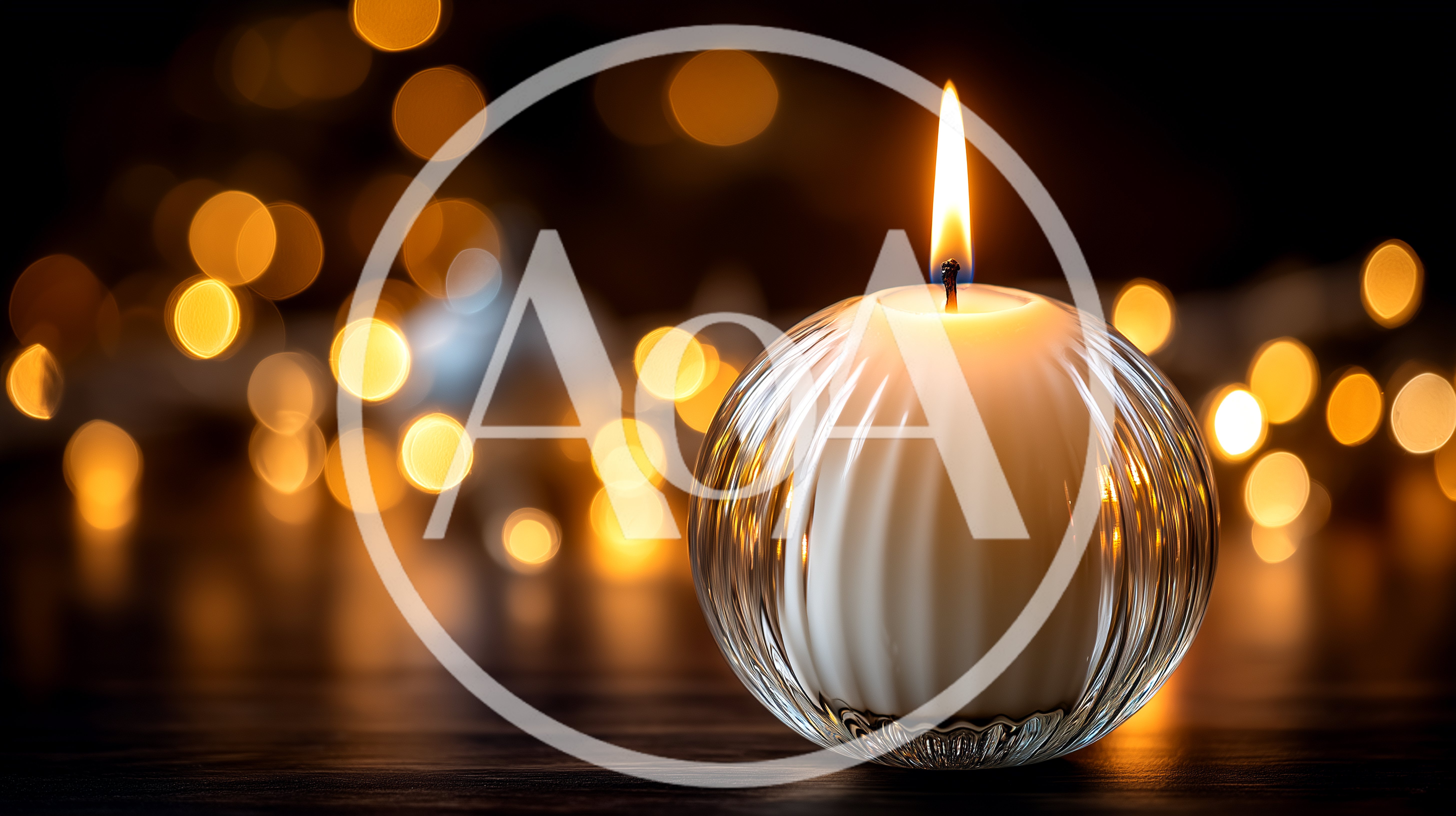 Lit White Ribbed Candle With Bokeh Background