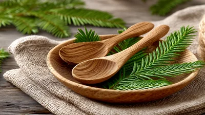 Two Wooden Spoons Resting In A Small Wooden Bowl
