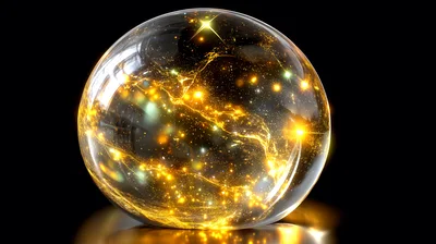 Glowing Golden Nebula Inside A Transparent Glass Sphere