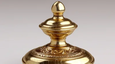 Ornate Polished Brass Finial Lid Detail