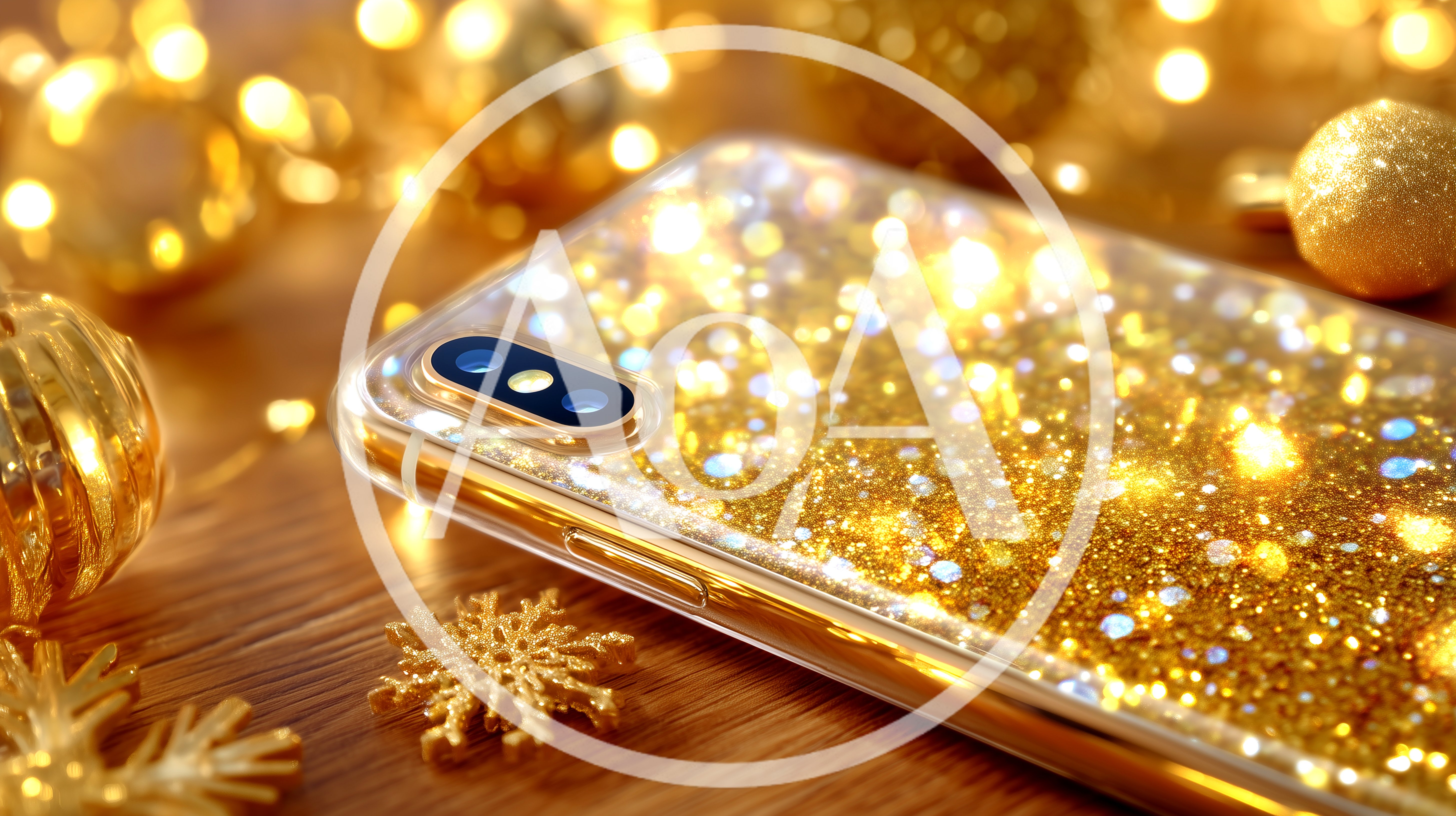 Gold Glitter Smartphone Case With Christmas Decorations