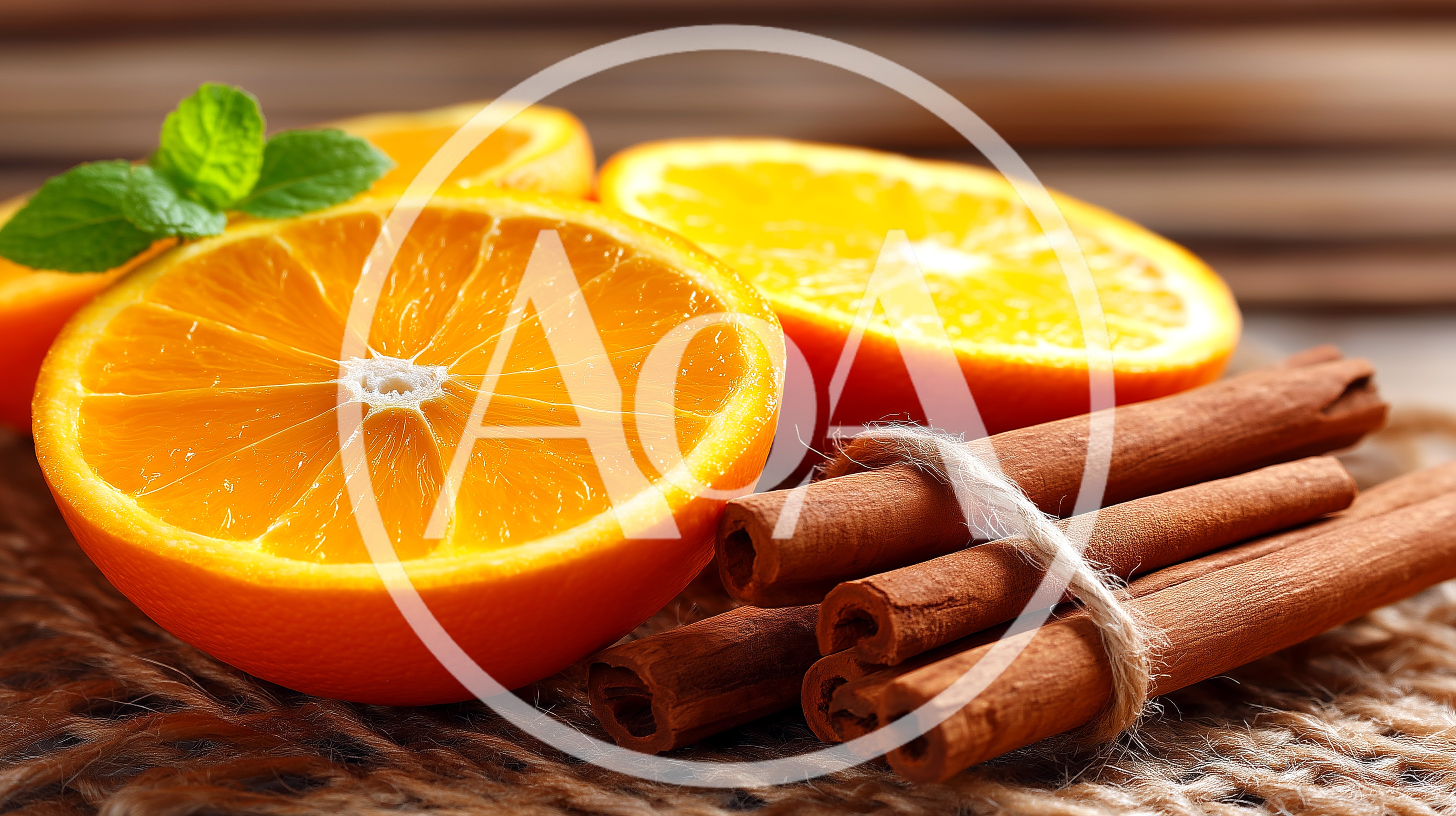 Fresh Orange Slices With Cinnamon Sticks And Mint
