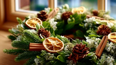 Christmas Wreath With Dried Oranges And Cinnamon Sticks