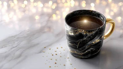 Black Marble Coffee Mug With Gold Handle