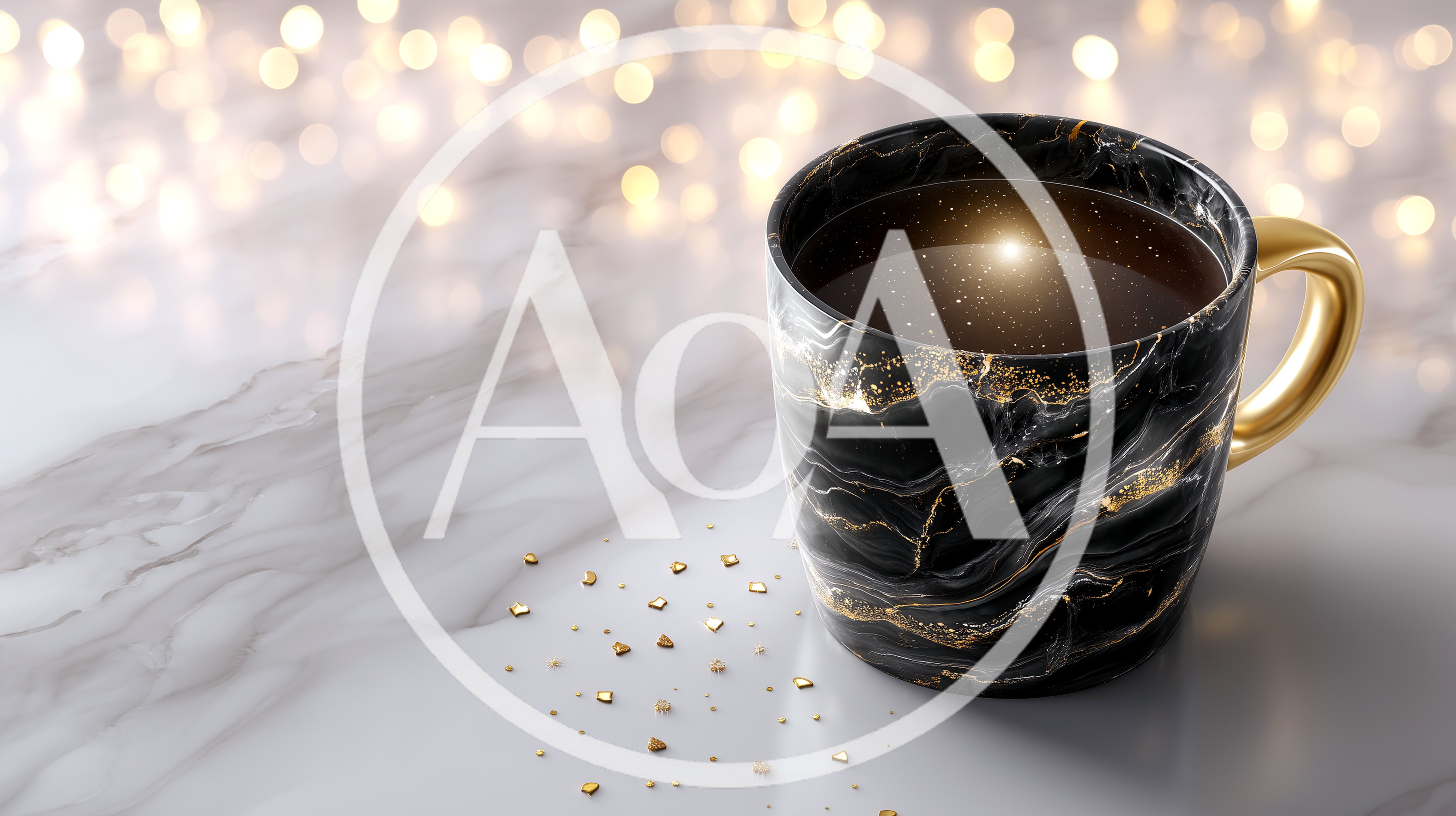 Black Marble Coffee Mug With Gold Handle