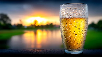 Cold Glass Of Beer At Sunset