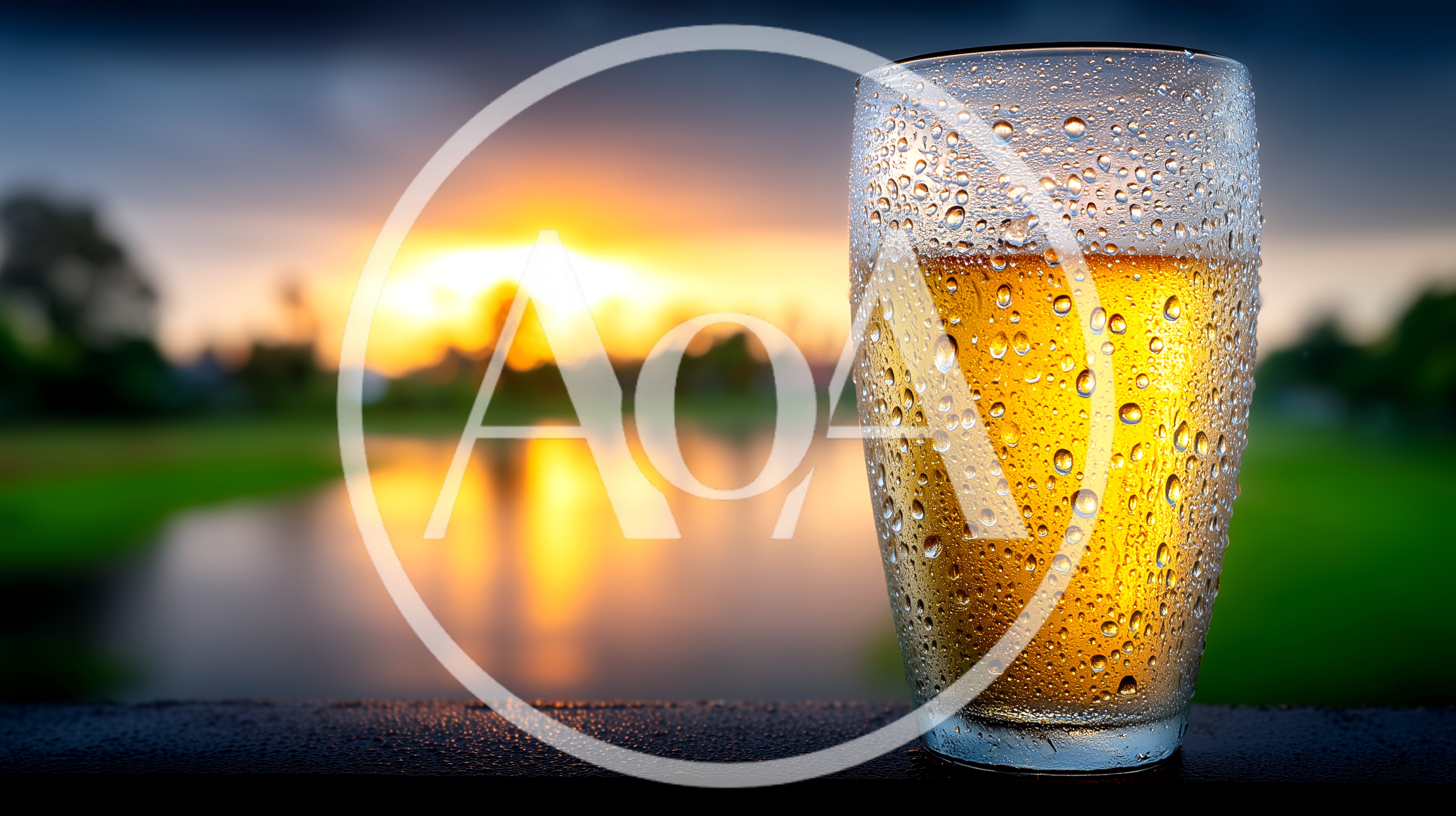 Cold Glass Of Beer At Sunset