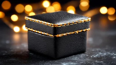 Black Leather Jewelry Box With Gold Trim