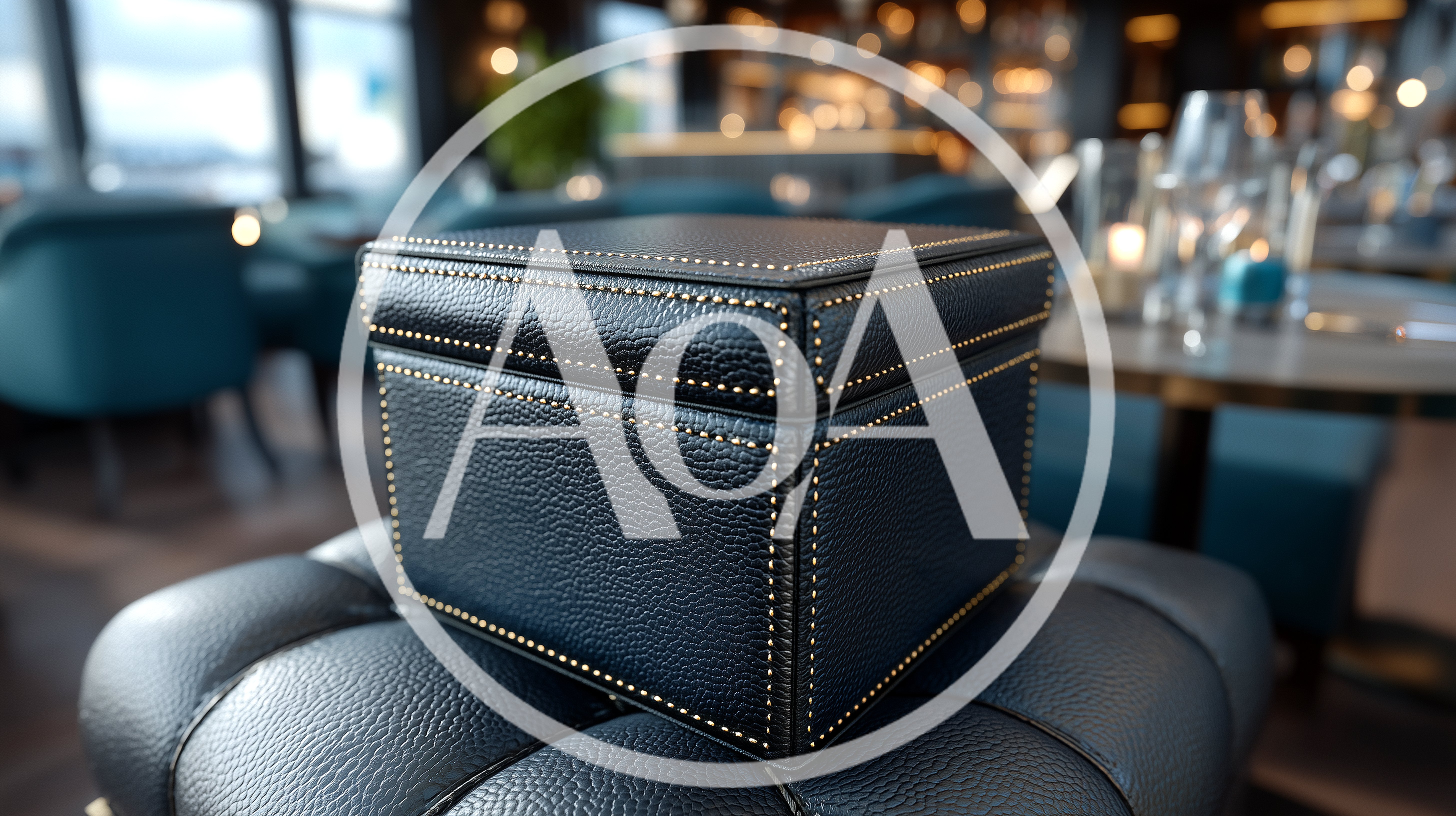 Black Leather Box With Studded Trim On Padded Stool
