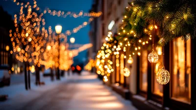 Festive Christmas Street Lights At Night