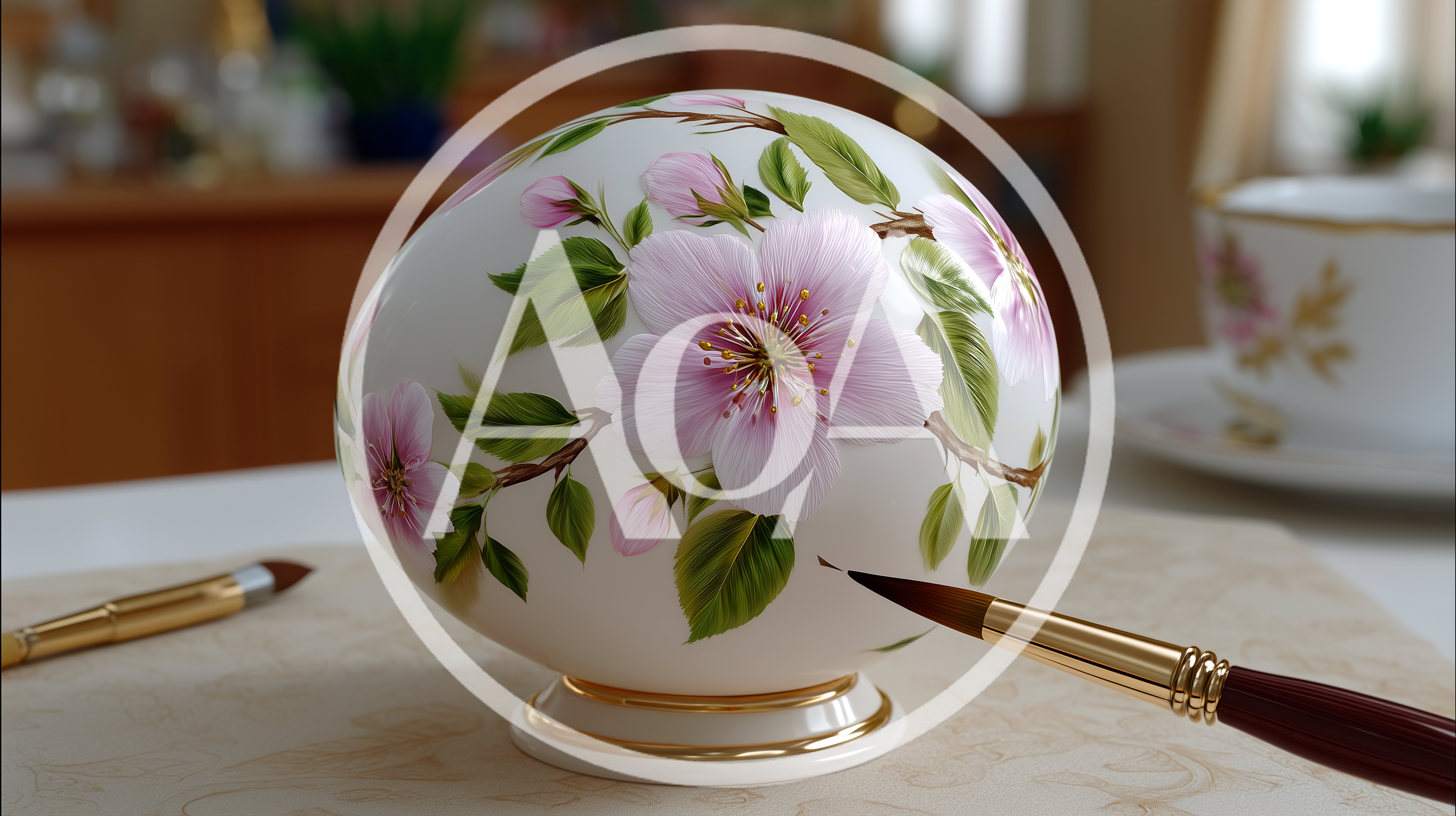 Hand Painting Floral Design On Decorative Porcelain Egg